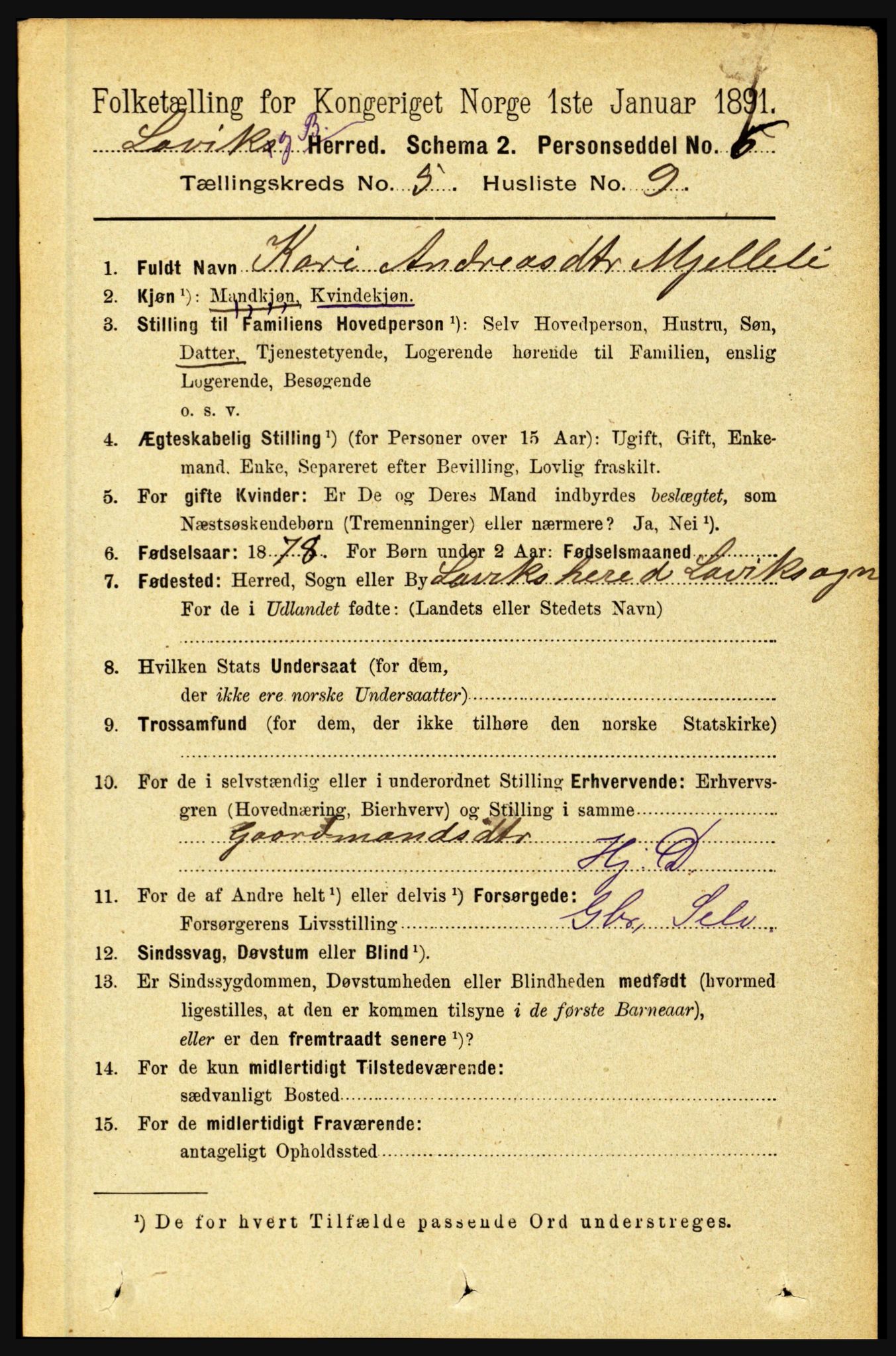 RA, 1891 census for 1415 Lavik og Brekke, 1891, p. 1028