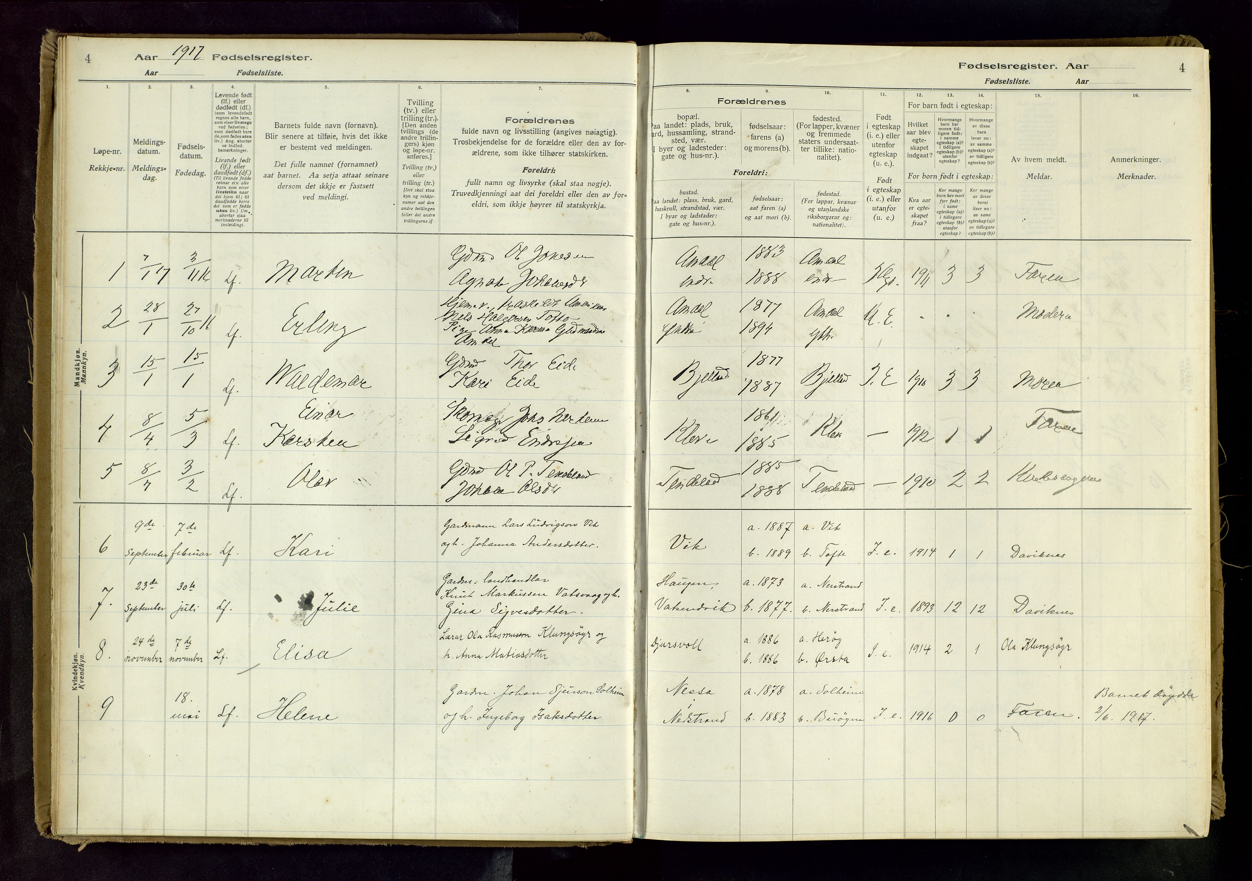Nedstrand sokneprestkontor, SAST/A-101841/03/C/L0001: Birth register no. 1, 1916-1981, p. 4