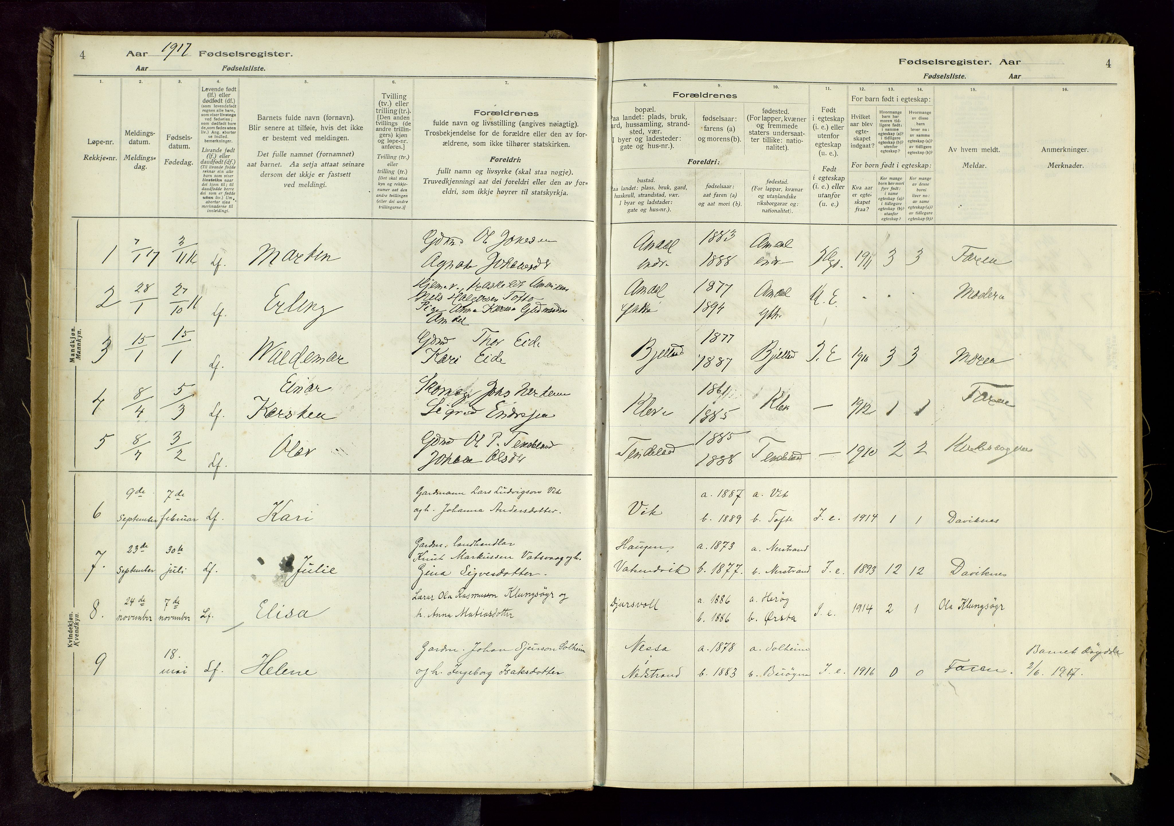 Nedstrand sokneprestkontor, AV/SAST-A-101841/03/C/L0001: Birth register no. 1, 1916-1981, p. 4