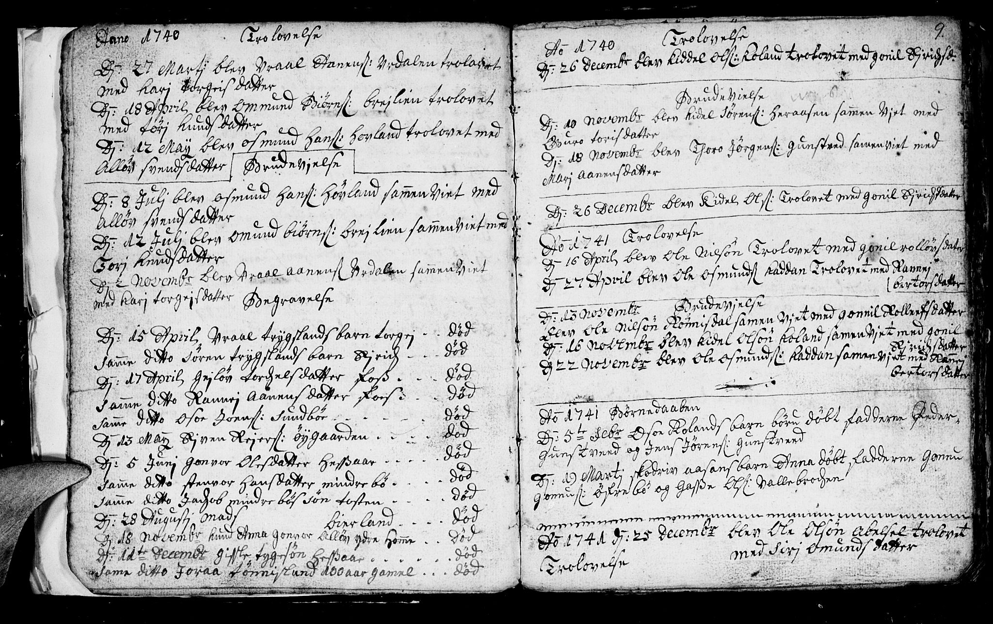 Bjelland sokneprestkontor, SAK/1111-0005/F/Fb/Fba/L0001: Parish register (copy) no. B 1, 1727-1752, p. 9
