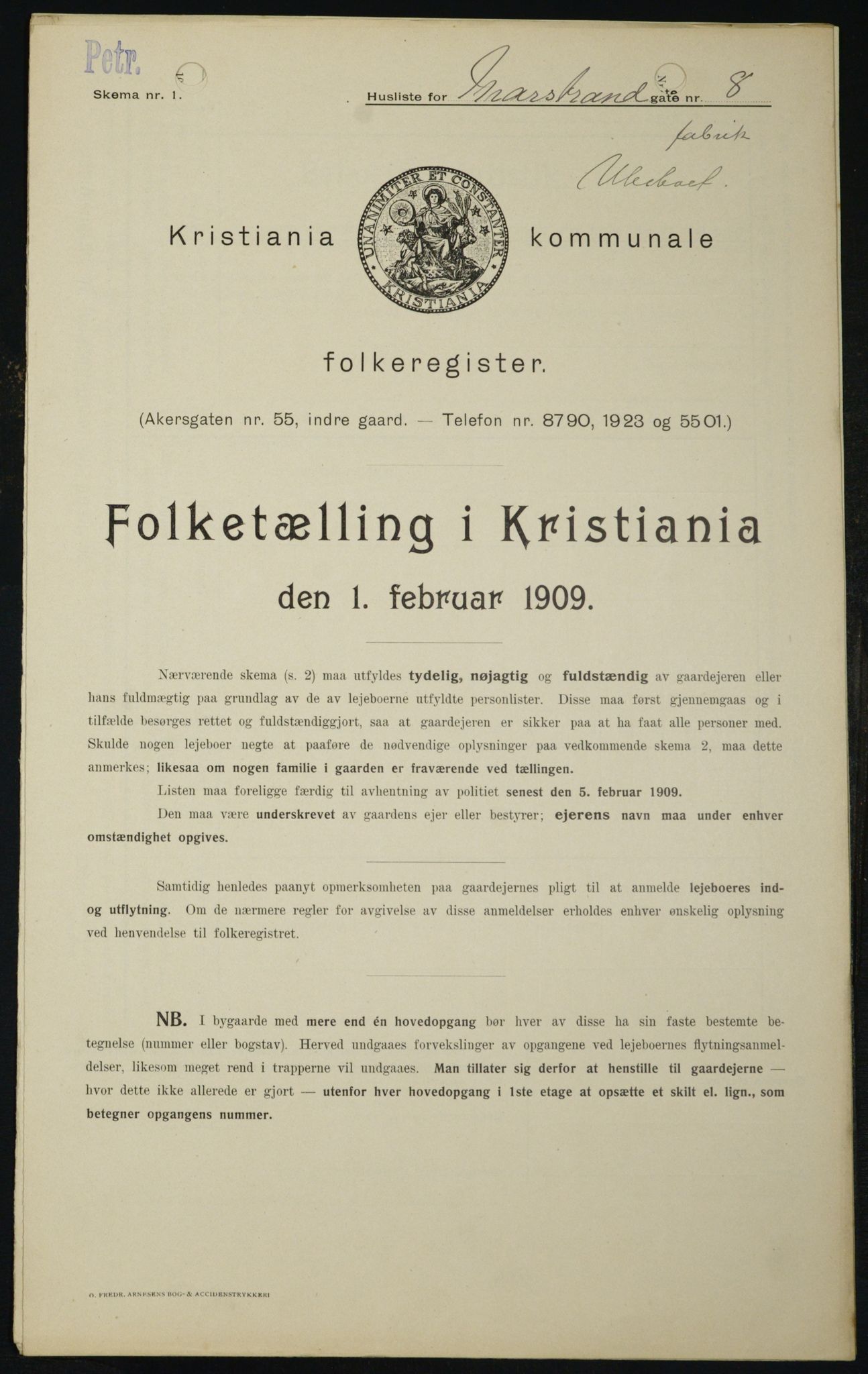 OBA, Municipal Census 1909 for Kristiania, 1909, p. 58708