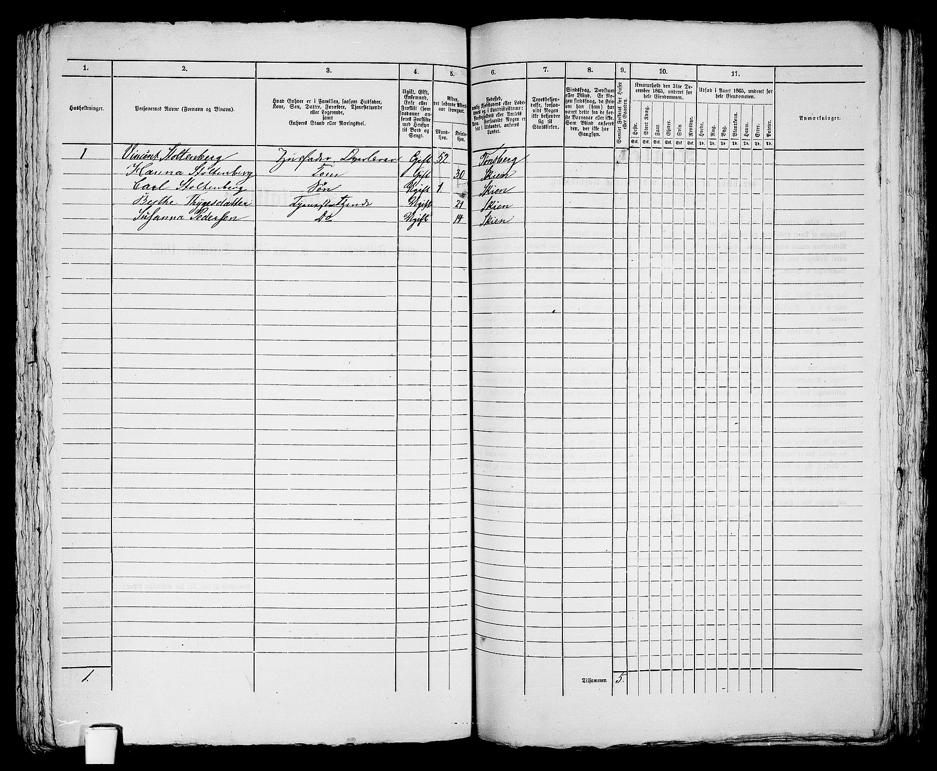 RA, 1865 census for Skien, 1865, p. 707