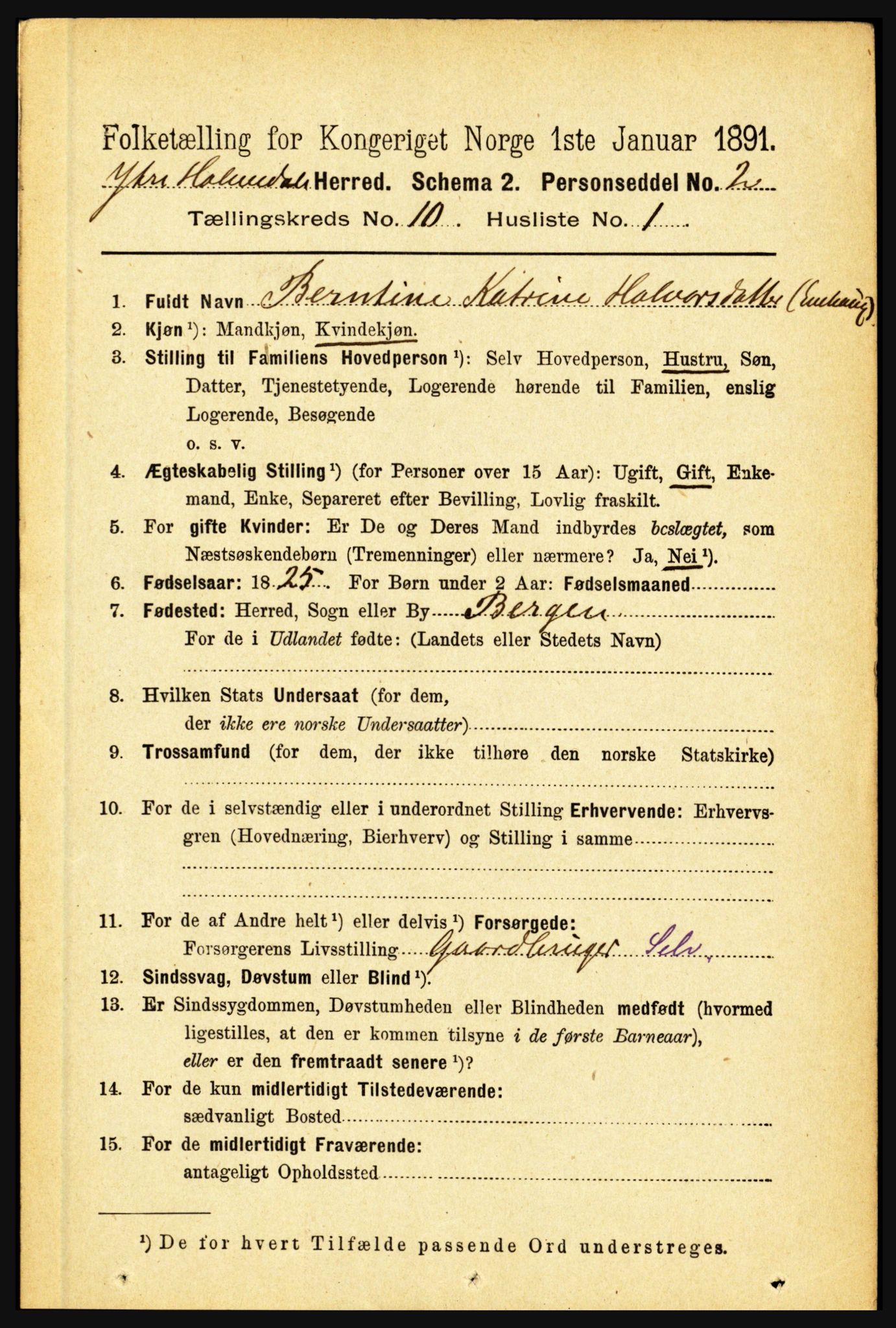 RA, 1891 census for 1429 Ytre Holmedal, 1891, p. 2297