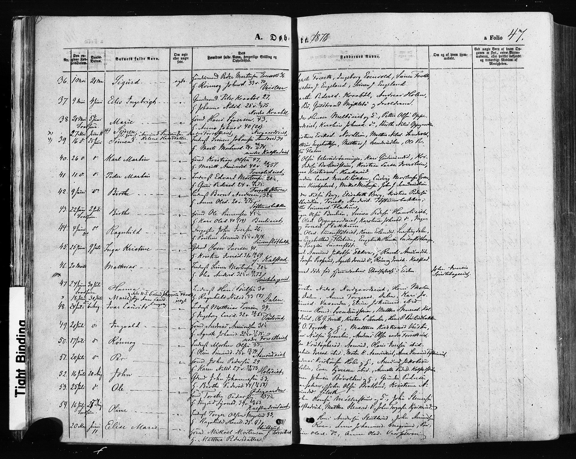 Gausdal prestekontor, SAH/PREST-090/H/Ha/Haa/L0010: Parish register (official) no. 10, 1867-1886, p. 47