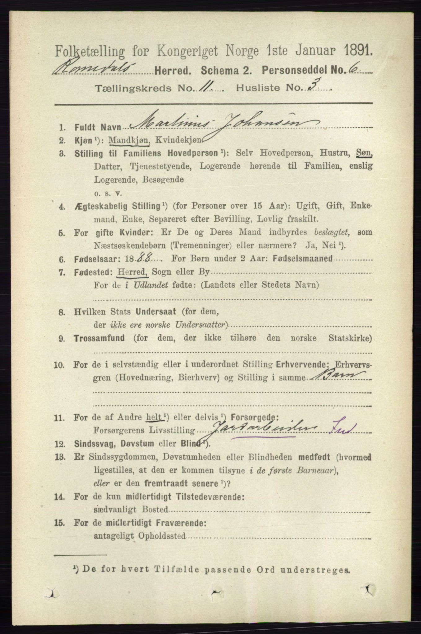 RA, 1891 census for 0416 Romedal, 1891, p. 5413