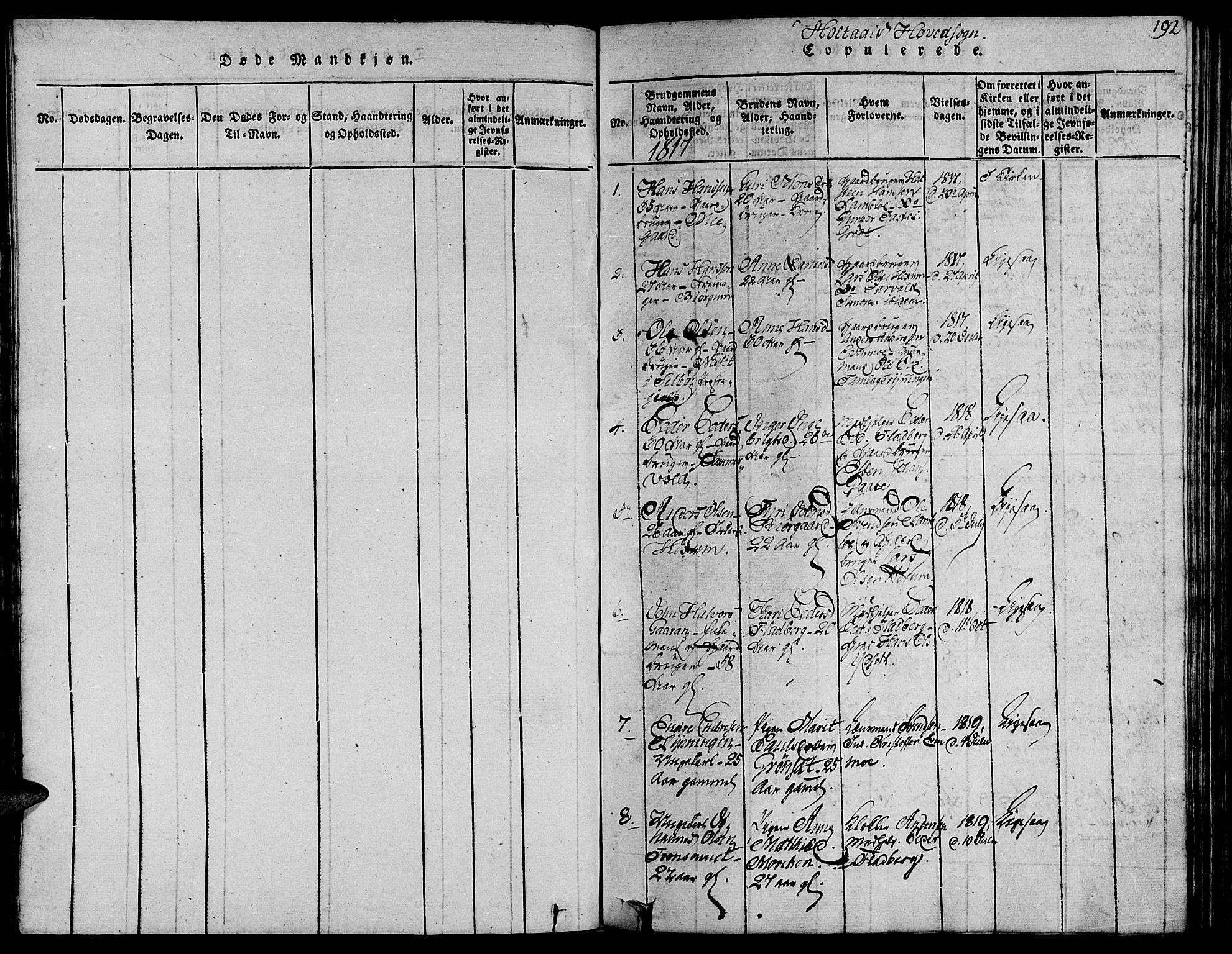 Ministerialprotokoller, klokkerbøker og fødselsregistre - Sør-Trøndelag, SAT/A-1456/685/L0954: Parish register (official) no. 685A03 /1, 1817-1829, p. 192