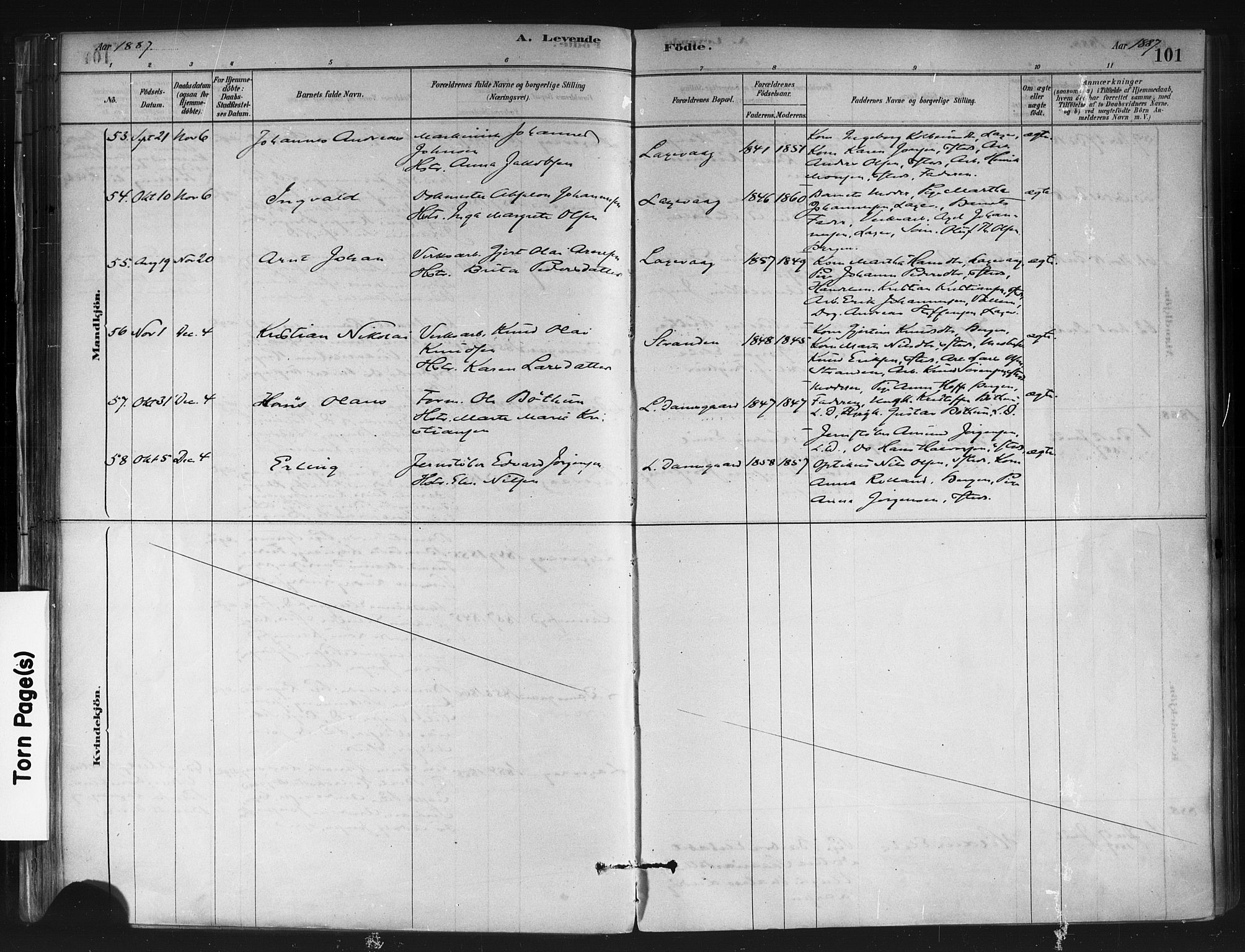 Askøy Sokneprestembete, AV/SAB-A-74101/H/Ha/Haa/Haae/L0002: Parish register (official) no. E 2, 1878-1891, p. 101