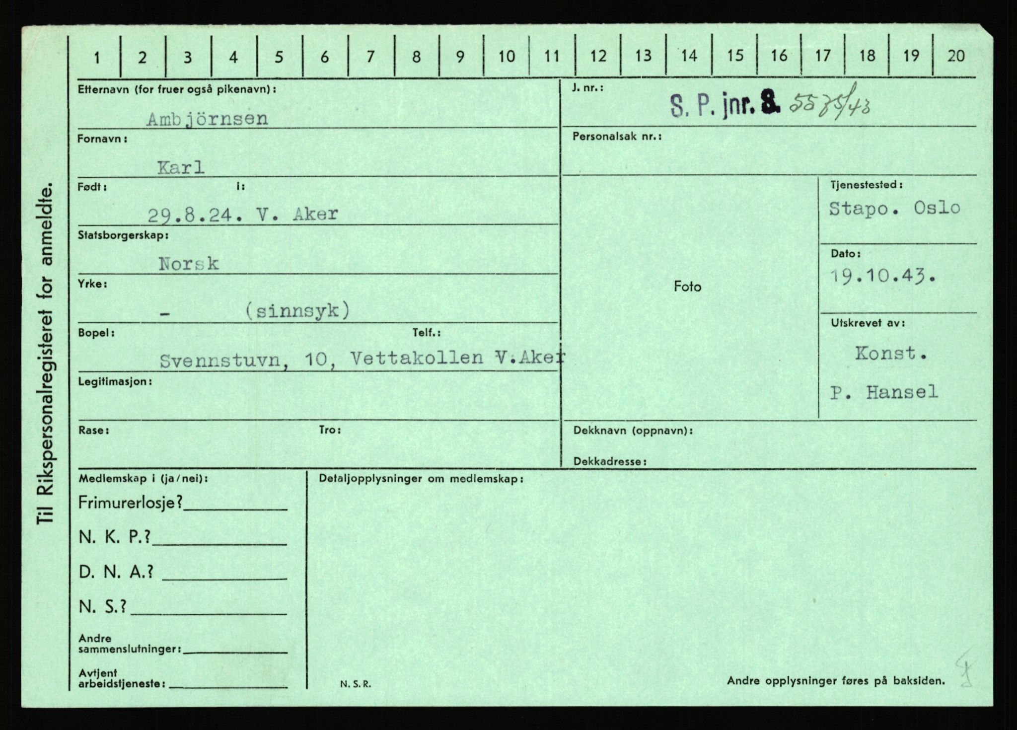 Statspolitiet - Hovedkontoret / Osloavdelingen, AV/RA-S-1329/C/Ca/L0001: Aabakken - Armann, 1943-1945, p. 1587