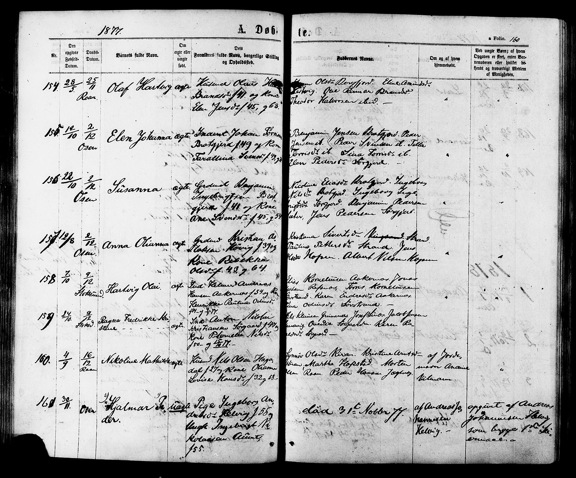 Ministerialprotokoller, klokkerbøker og fødselsregistre - Sør-Trøndelag, AV/SAT-A-1456/657/L0706: Parish register (official) no. 657A07, 1867-1878, p. 160