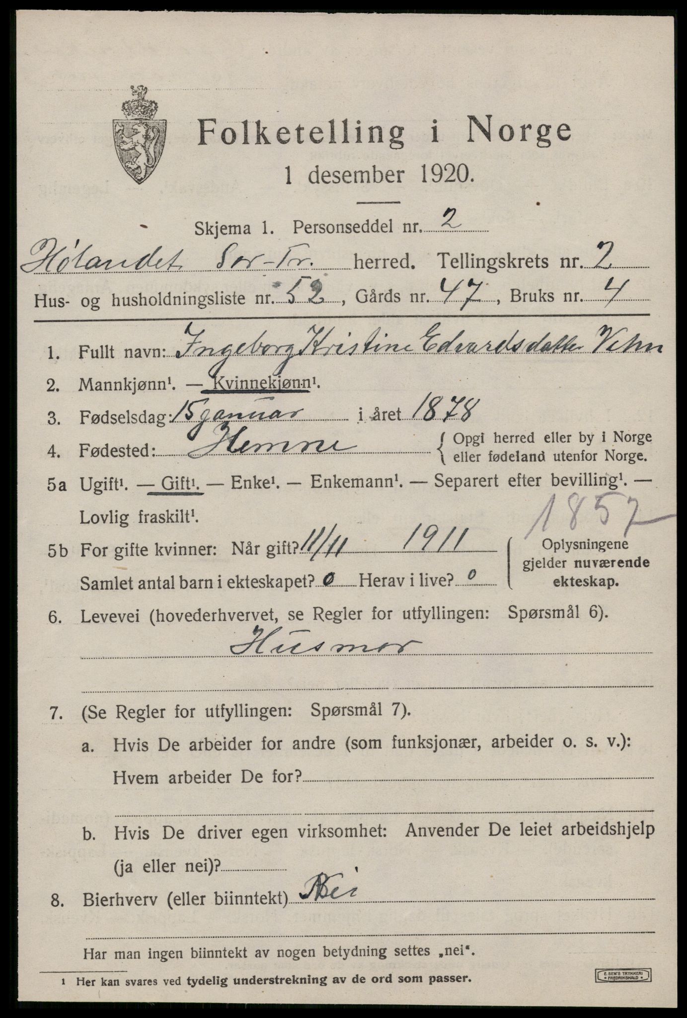 SAT, 1920 census for Hølonda, 1920, p. 1151