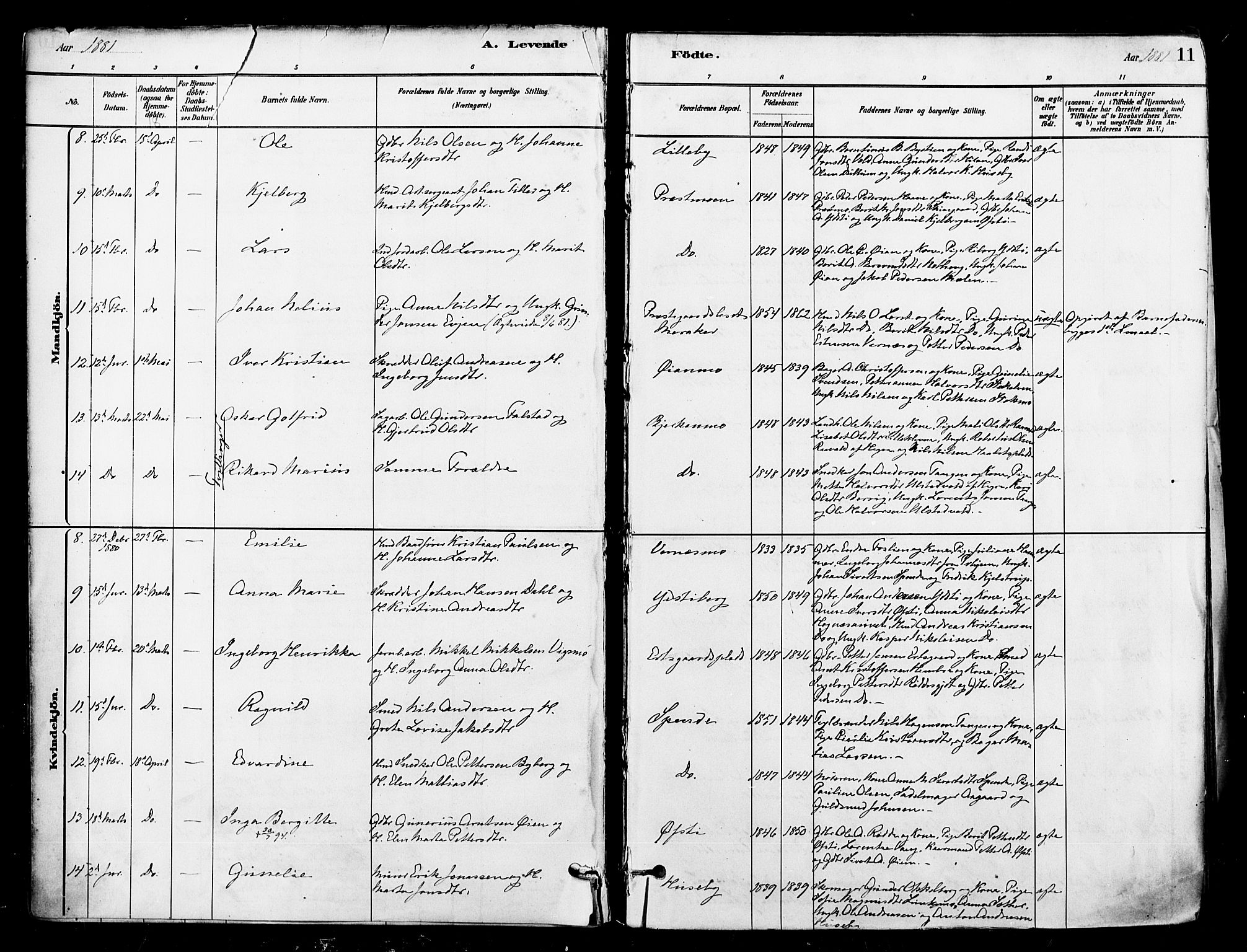 Ministerialprotokoller, klokkerbøker og fødselsregistre - Nord-Trøndelag, SAT/A-1458/709/L0077: Parish register (official) no. 709A17, 1880-1895, p. 11