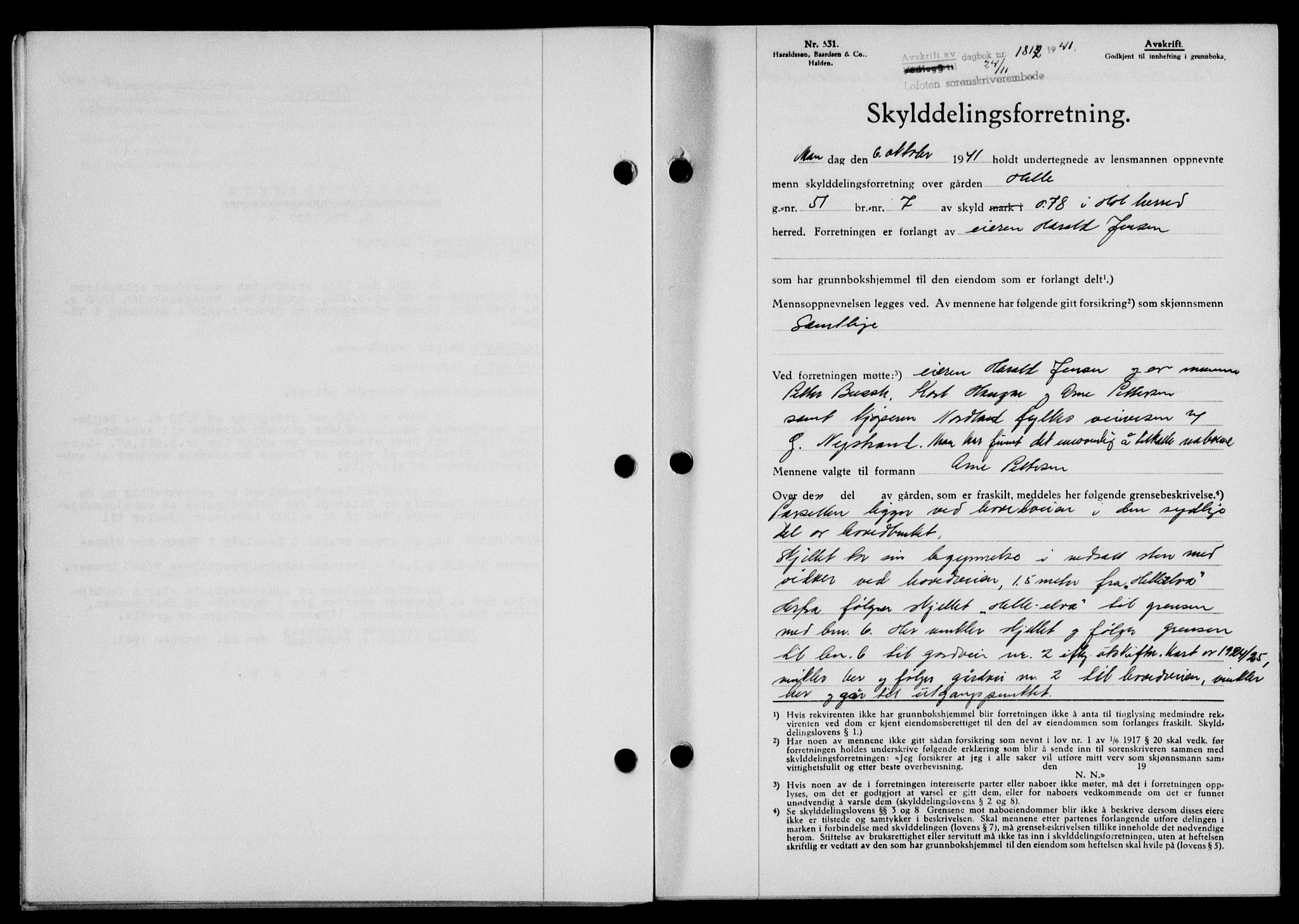 Lofoten sorenskriveri, SAT/A-0017/1/2/2C/L0009a: Mortgage book no. 9a, 1941-1942, Diary no: : 1812/1941
