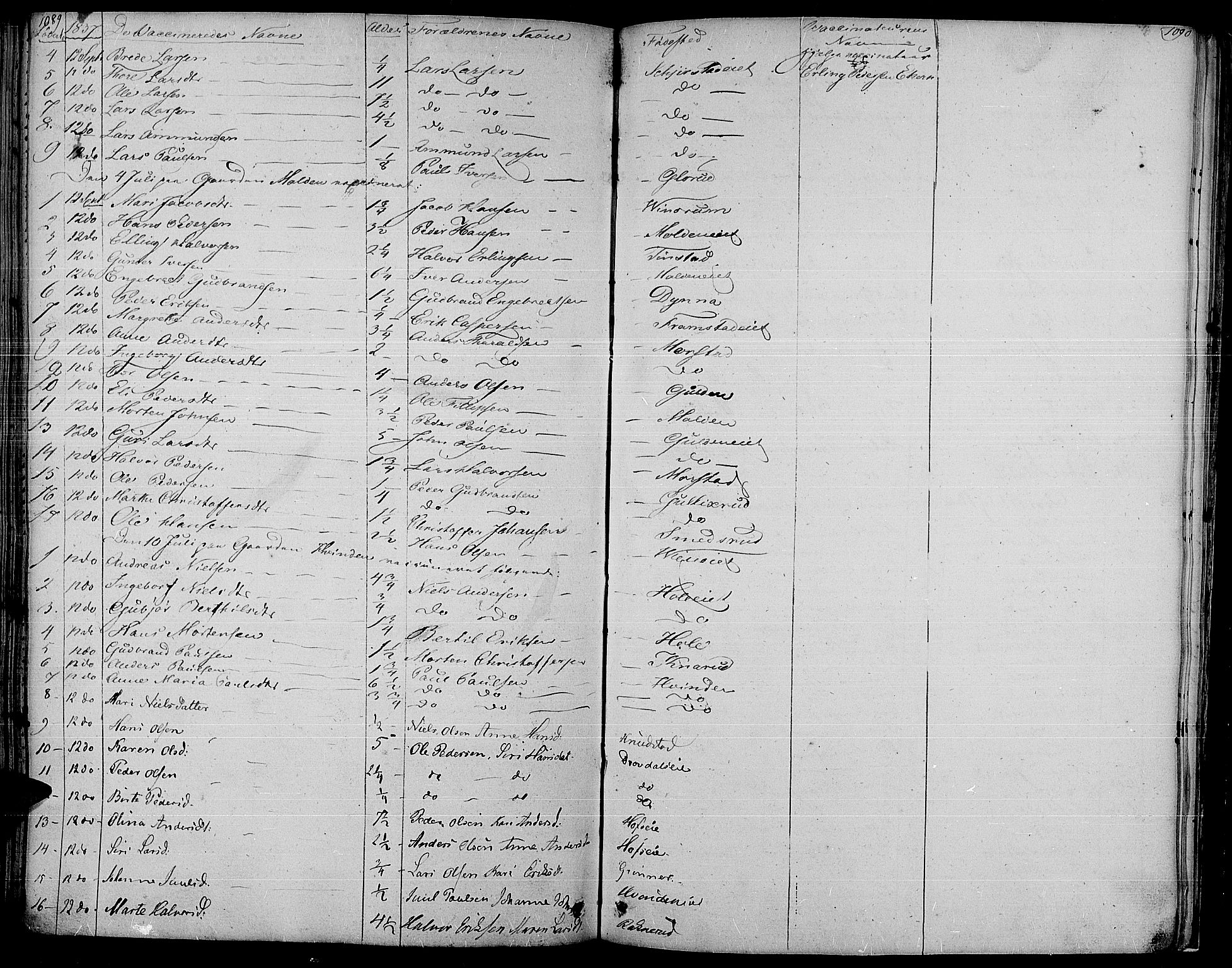 Gran prestekontor, AV/SAH-PREST-112/H/Ha/Haa/L0010: Parish register (official) no. 10, 1824-1842, p. 1089-1090