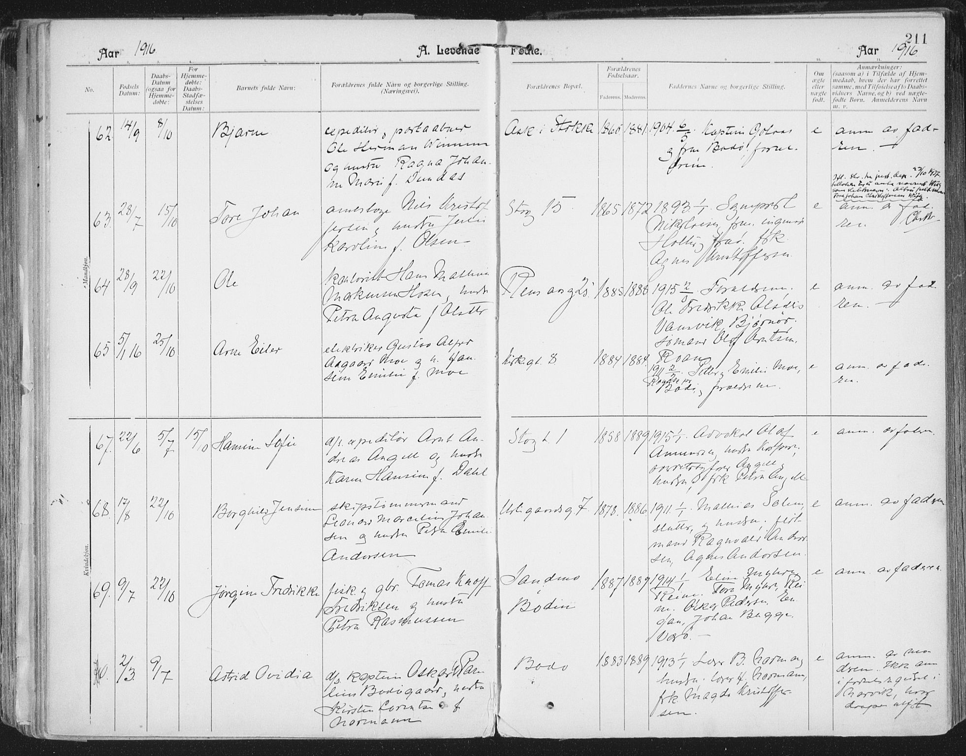 Ministerialprotokoller, klokkerbøker og fødselsregistre - Nordland, AV/SAT-A-1459/801/L0011: Parish register (official) no. 801A11, 1900-1916, p. 211