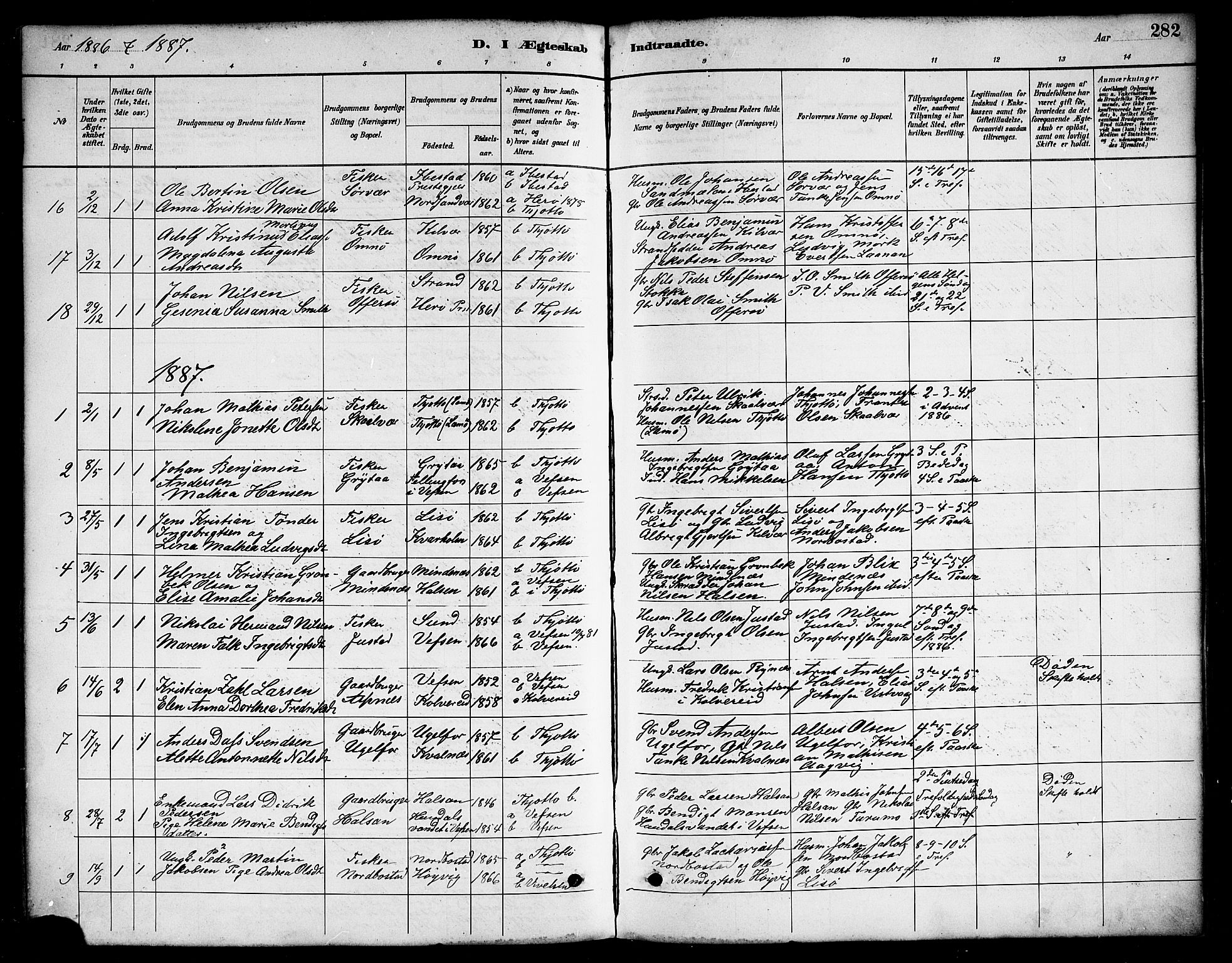 Ministerialprotokoller, klokkerbøker og fødselsregistre - Nordland, AV/SAT-A-1459/817/L0268: Parish register (copy) no. 817C03, 1884-1920, p. 282