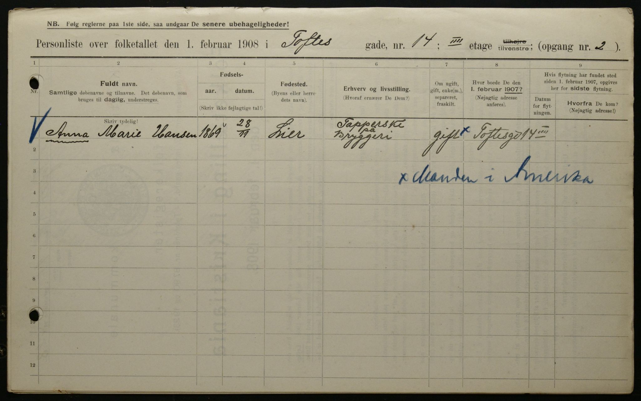 OBA, Municipal Census 1908 for Kristiania, 1908, p. 100255