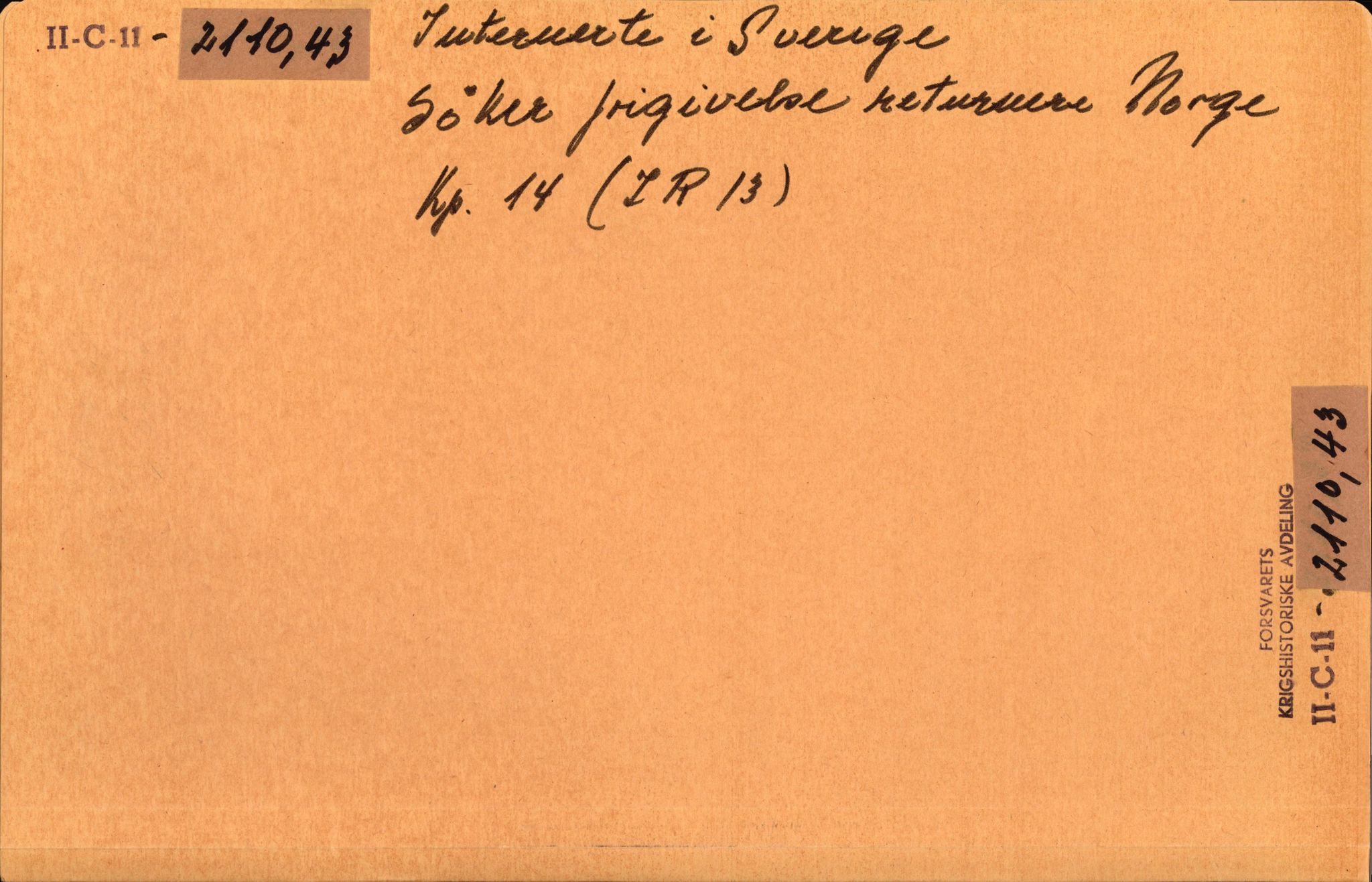 Forsvaret, Forsvarets krigshistoriske avdeling, AV/RA-RAFA-2017/Y/Yf/L0205: II-C-11-2110 - Norske internert i Sverige 1940, 1940, p. 329