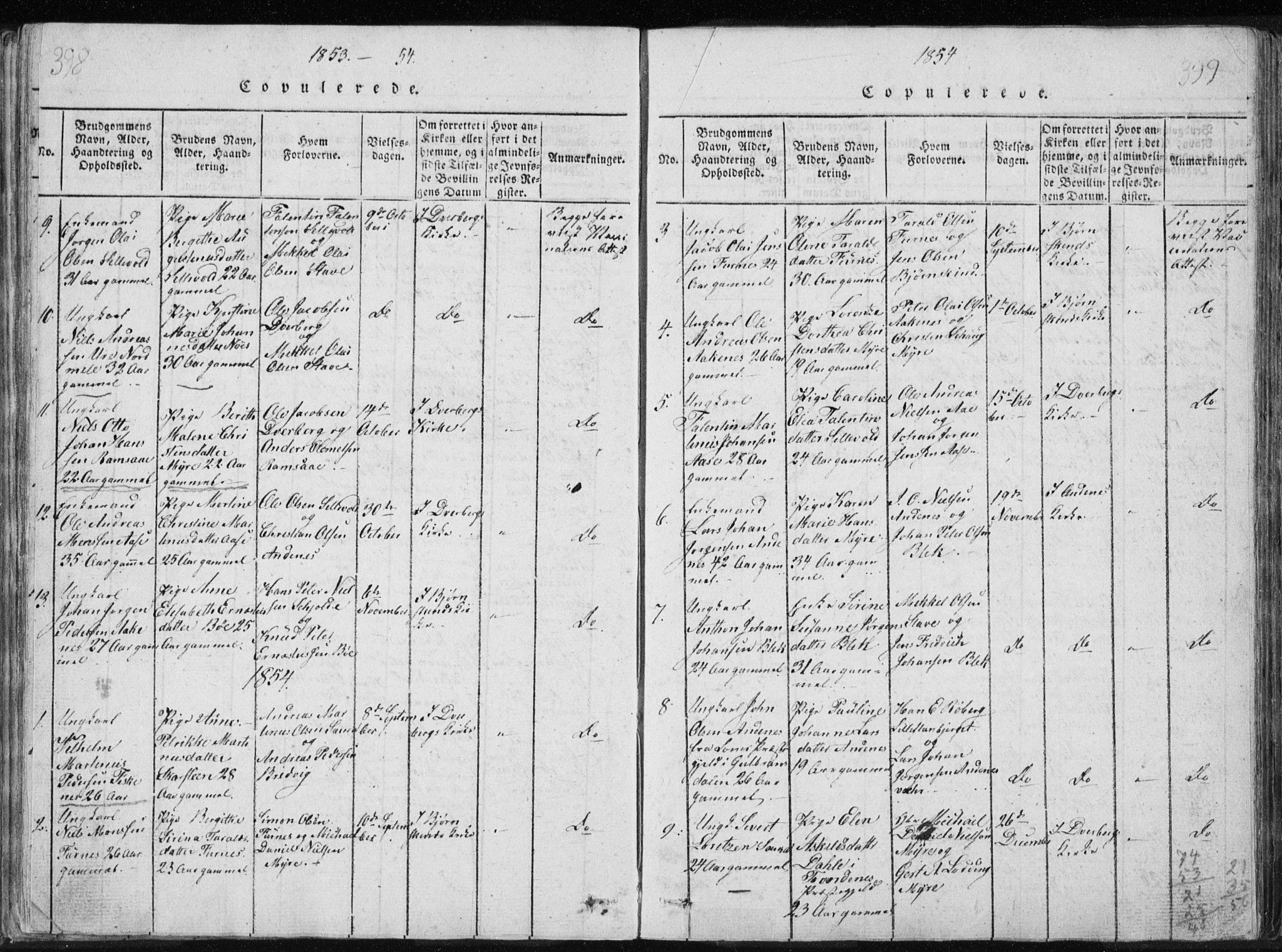 Ministerialprotokoller, klokkerbøker og fødselsregistre - Nordland, AV/SAT-A-1459/897/L1411: Parish register (copy) no. 897C01, 1820-1866, p. 398-399