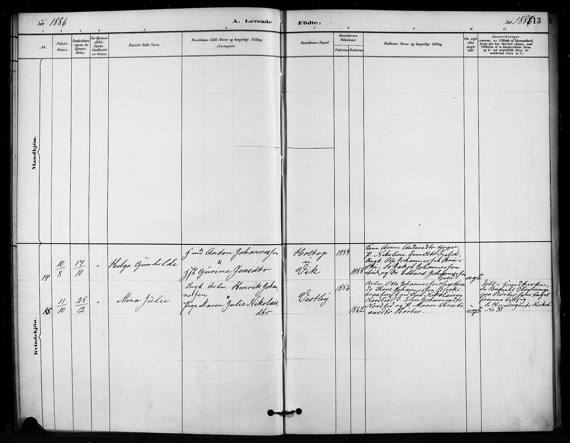 Enebakk prestekontor Kirkebøker, AV/SAO-A-10171c/F/Fb/L0001: Parish register (official) no. II 1, 1877-1902, p. 13