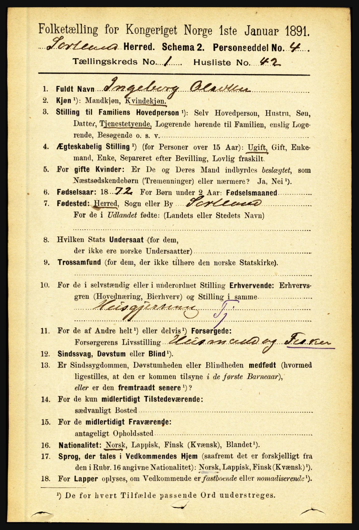 RA, 1891 census for 1870 Sortland, 1891, p. 374