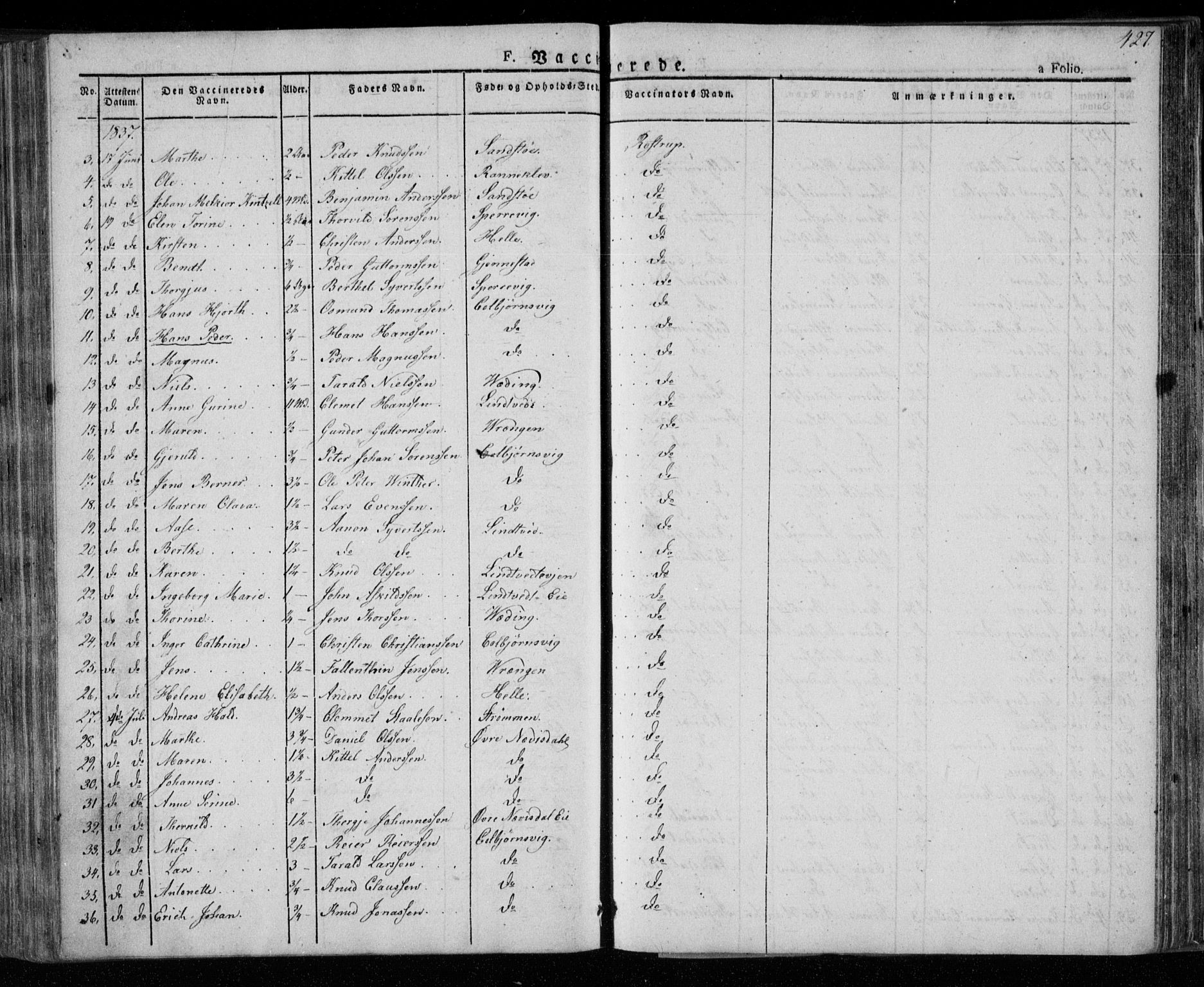 Øyestad sokneprestkontor, SAK/1111-0049/F/Fa/L0013: Parish register (official) no. A 13, 1827-1842, p. 427