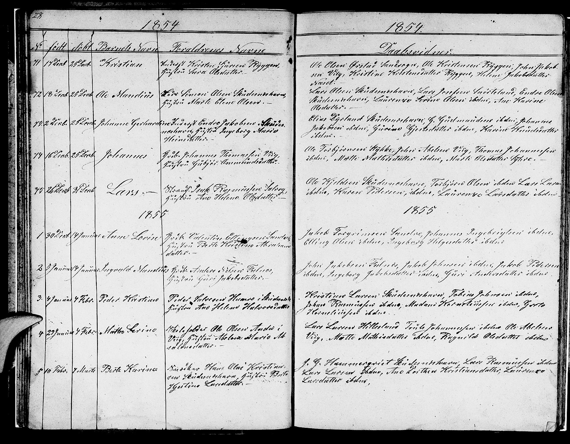 Skudenes sokneprestkontor, SAST/A -101849/H/Ha/Hab/L0001: Parish register (copy) no. B 1, 1848-1864, p. 28