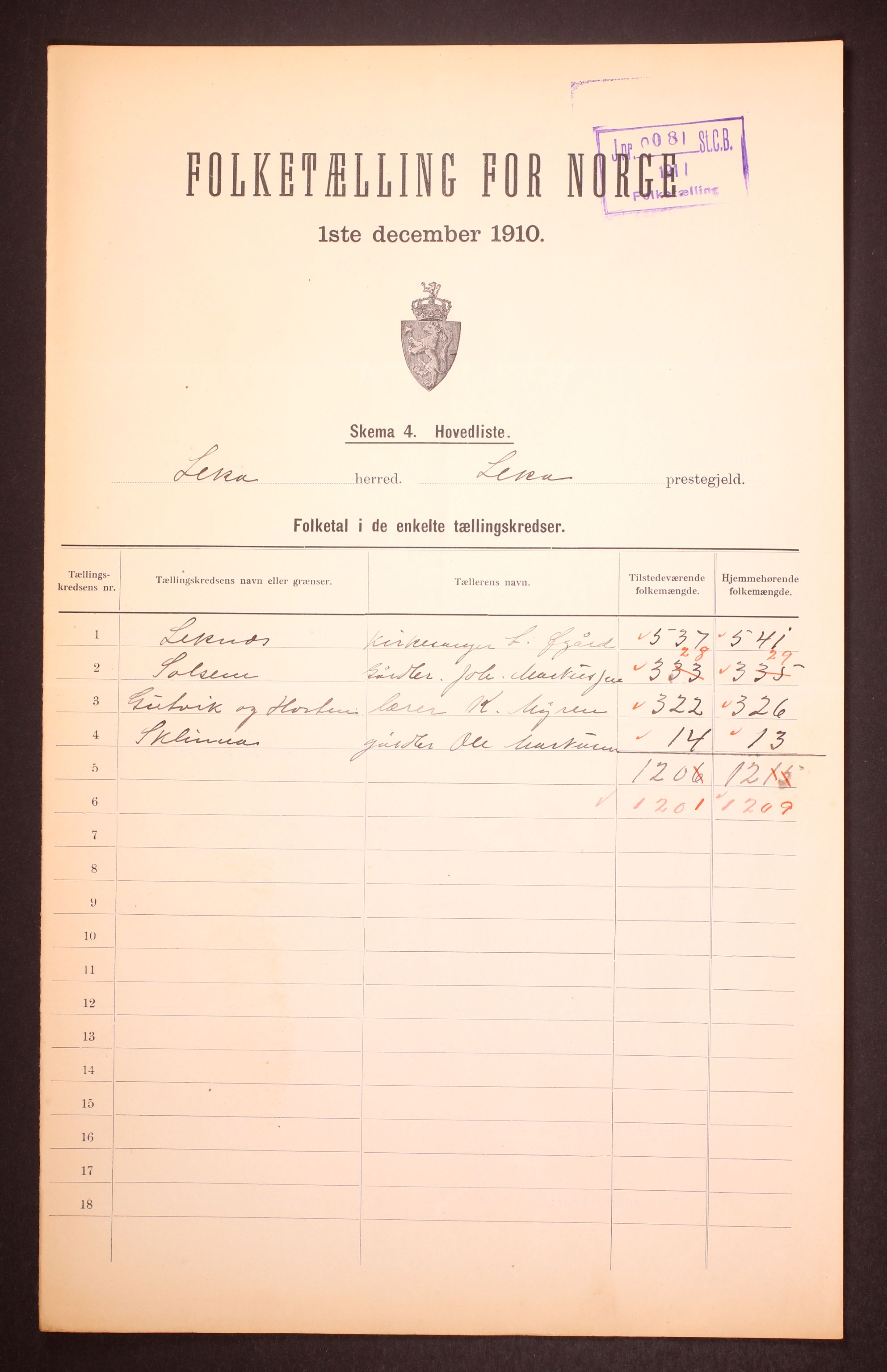 RA, 1910 census for Leka, 1910, p. 2