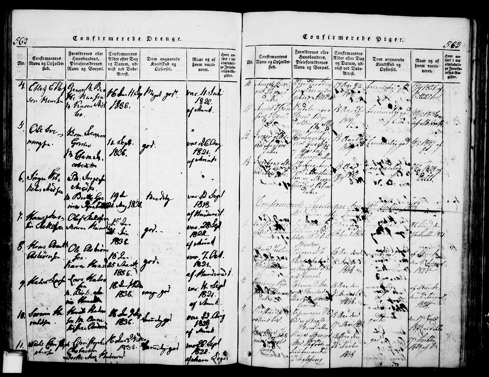 Skien kirkebøker, SAKO/A-302/G/Ga/L0002: Parish register (copy) no. 2, 1814-1842, p. 562-563