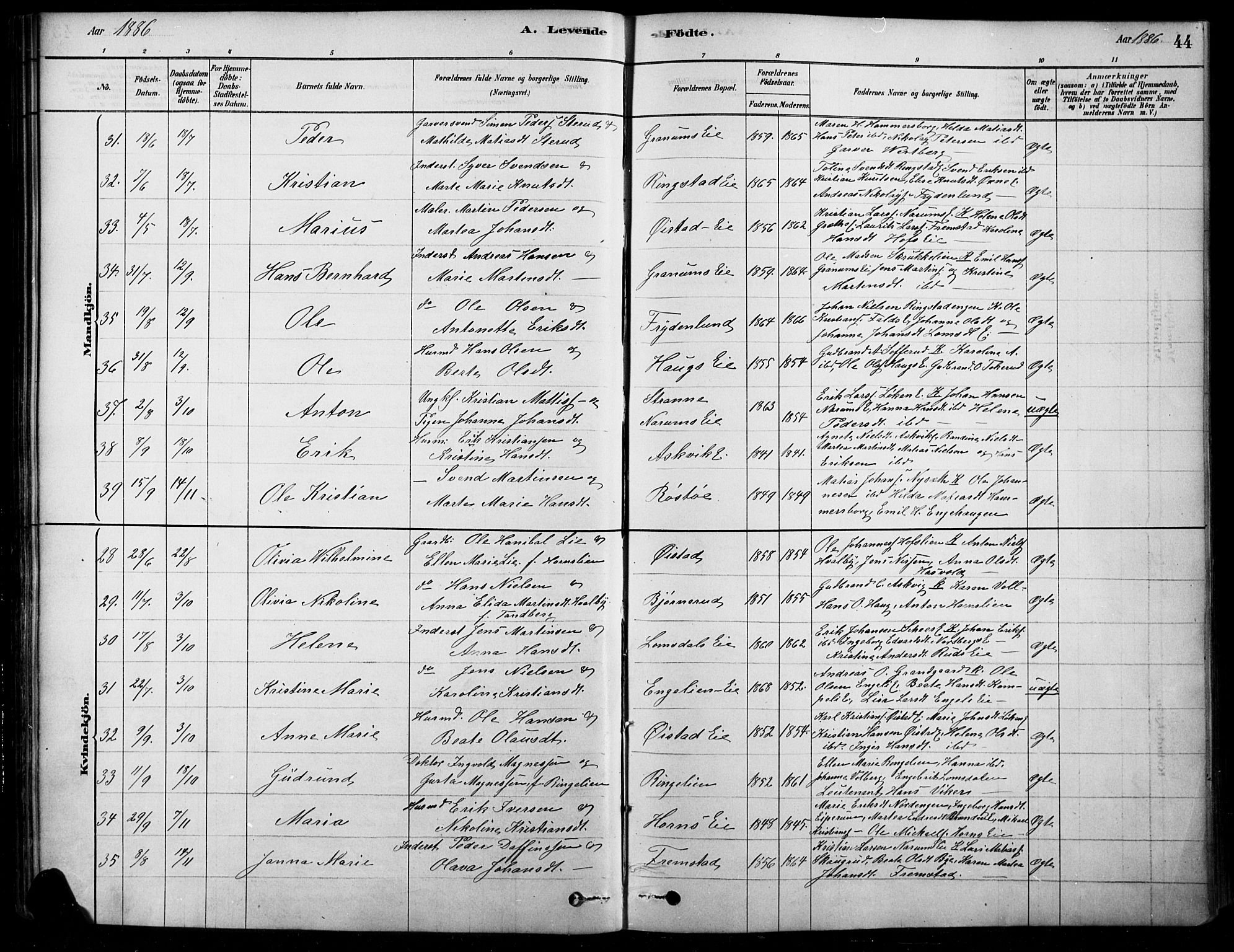 Søndre Land prestekontor, AV/SAH-PREST-122/K/L0003: Parish register (official) no. 3, 1878-1894, p. 44