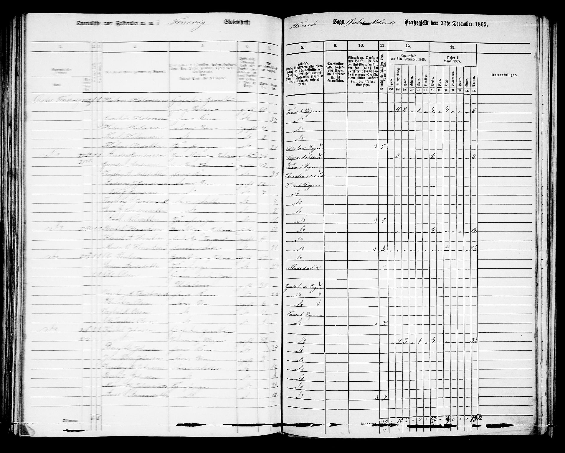 RA, 1865 census for Austre Moland, 1865, p. 252