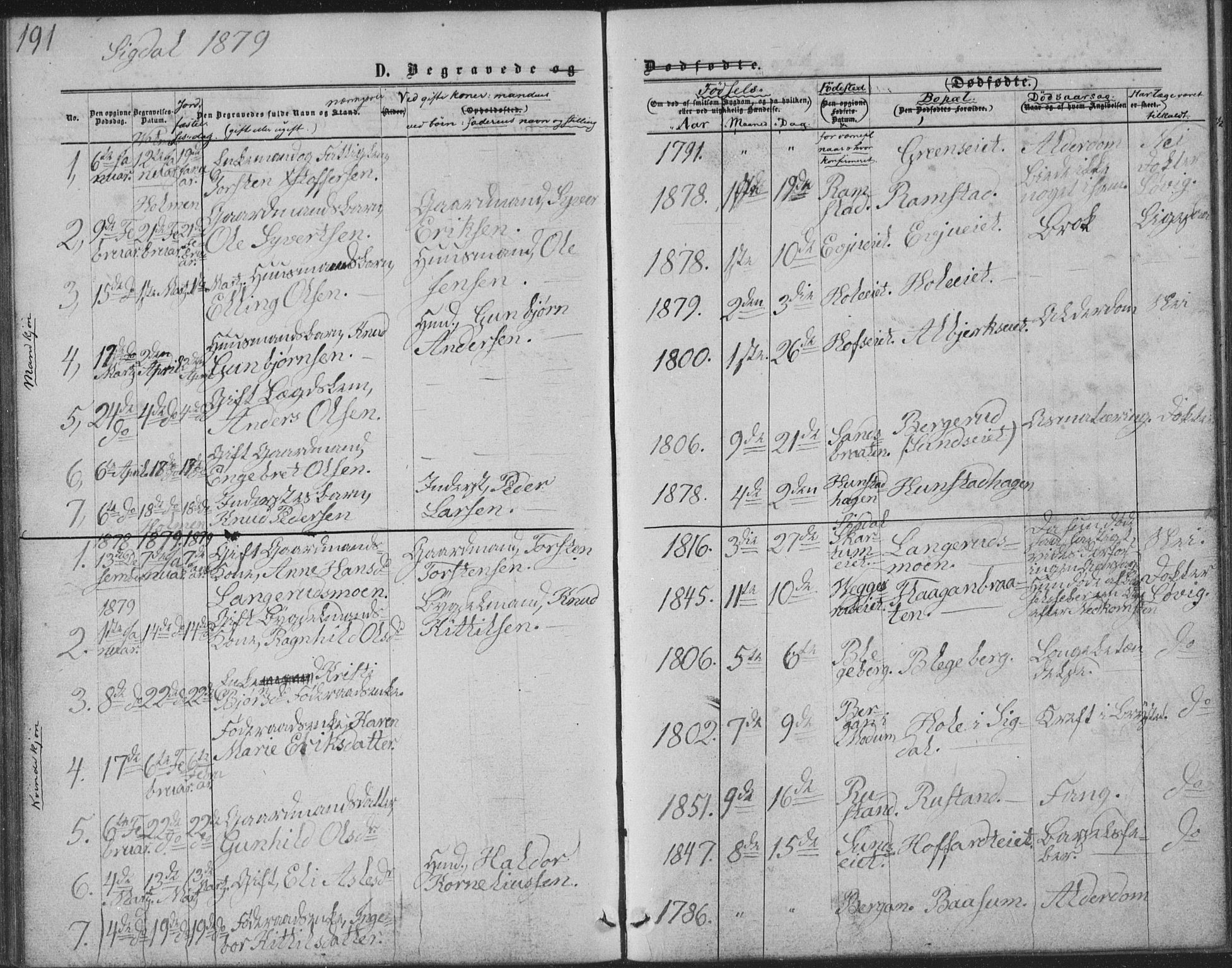 Sigdal kirkebøker, AV/SAKO-A-245/G/Ga/L0004: Parish register (copy) no. I 4, 1879-1885, p. 191