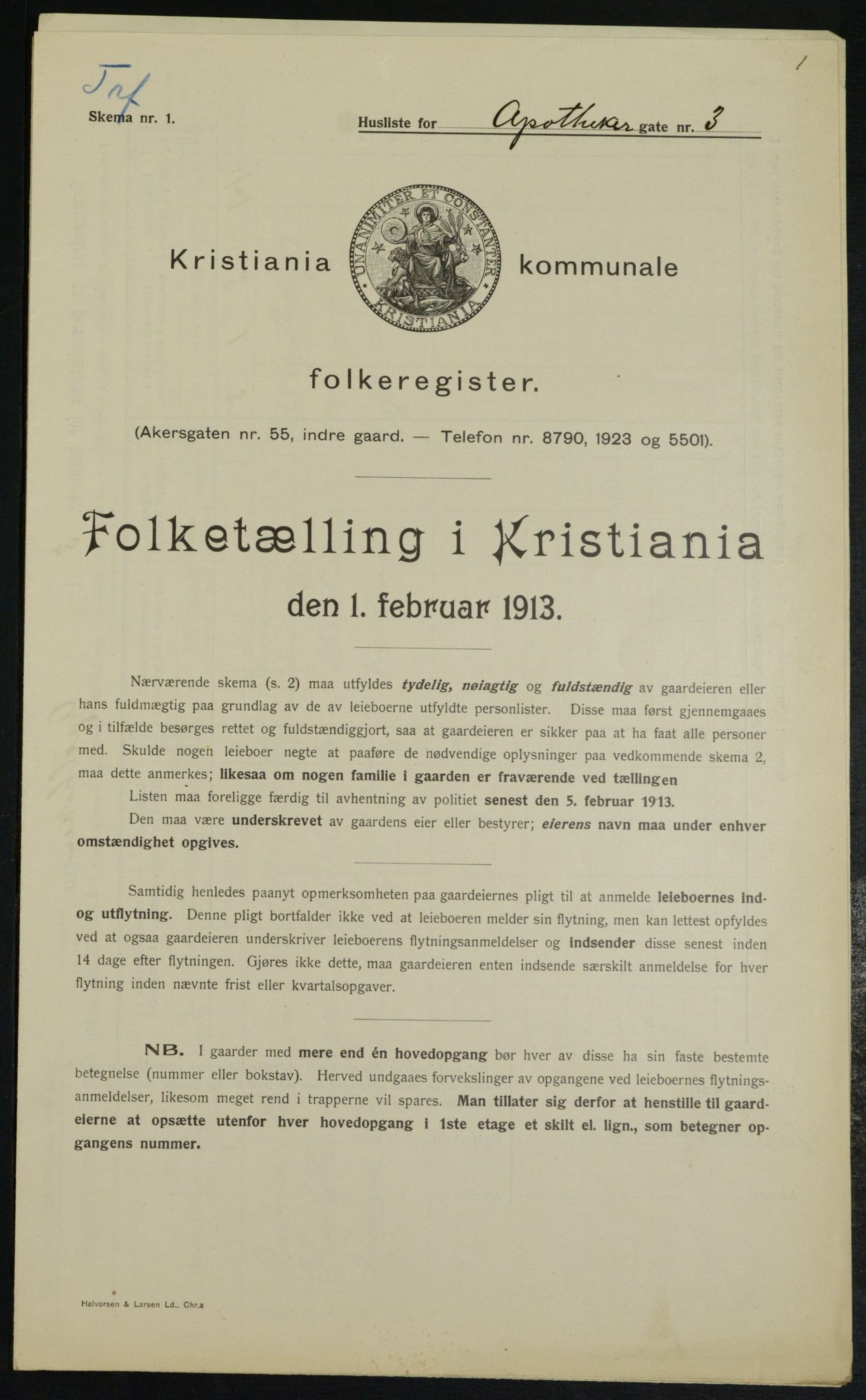OBA, Municipal Census 1913 for Kristiania, 1913, p. 1318