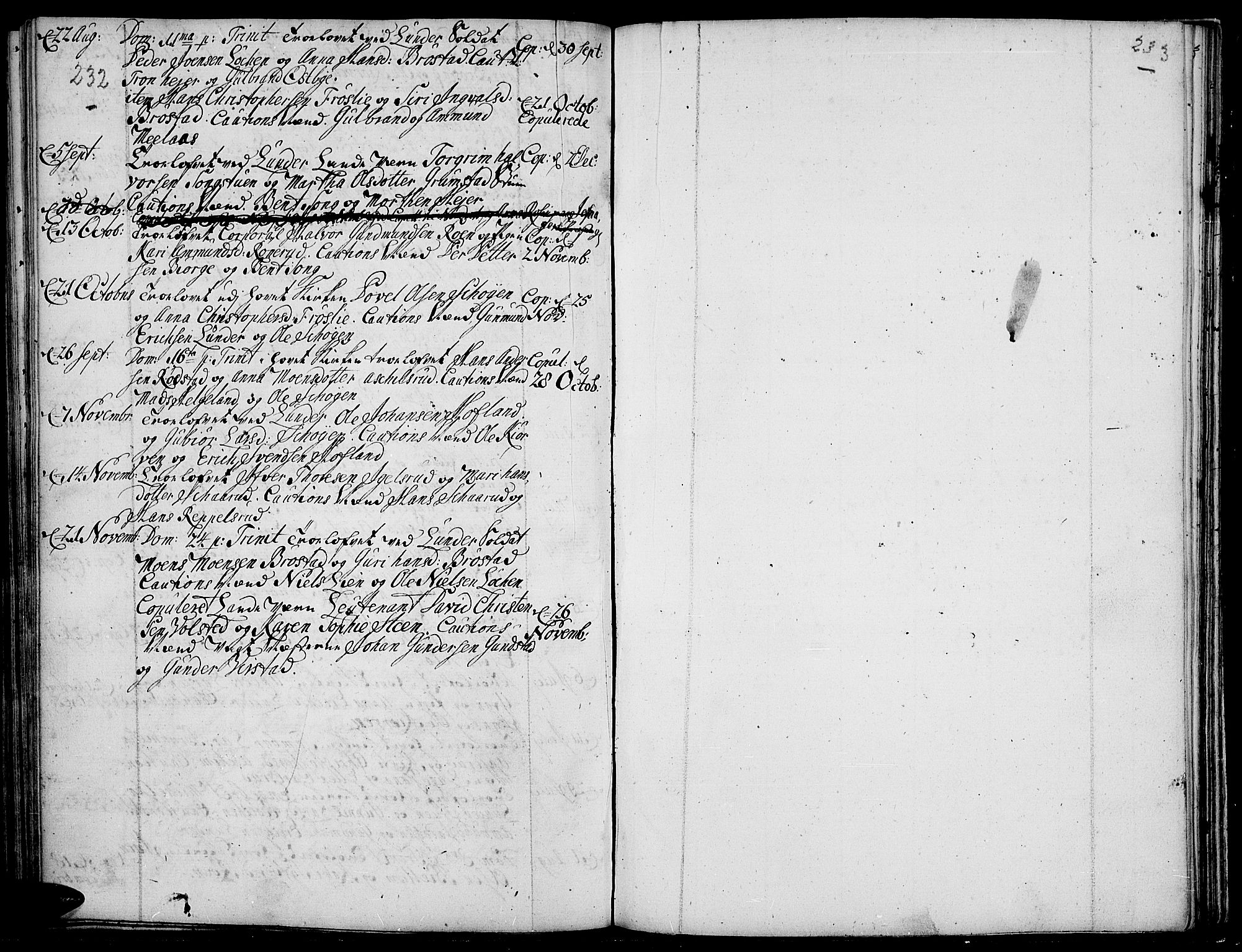 Jevnaker prestekontor, SAH/PREST-116/H/Ha/Haa/L0002: Parish register (official) no. 2, 1725-1751, p. 232-233