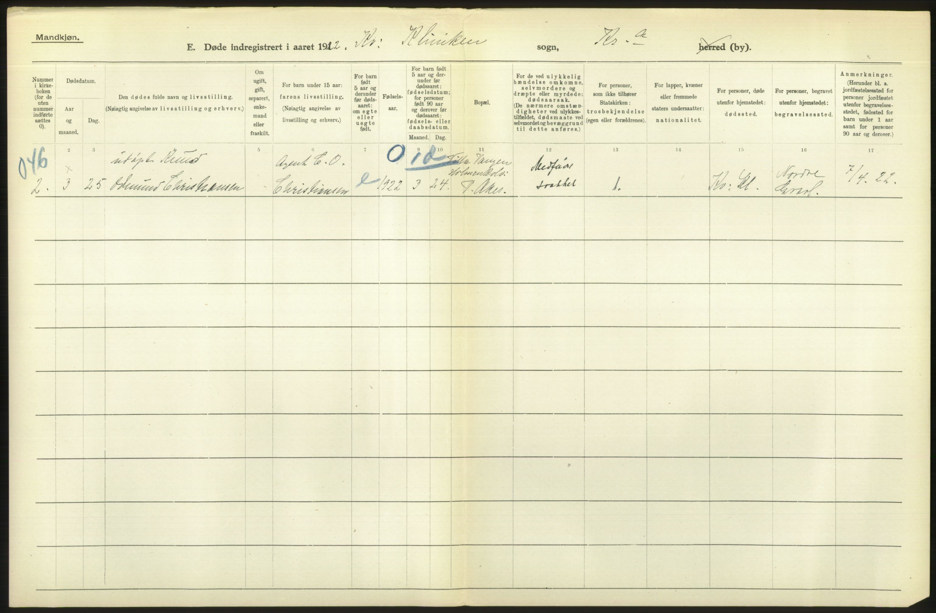 Statistisk sentralbyrå, Sosiodemografiske emner, Befolkning, AV/RA-S-2228/D/Df/Dfc/Dfcb/L0010: Kristiania: Døde, dødfødte, 1922, p. 626