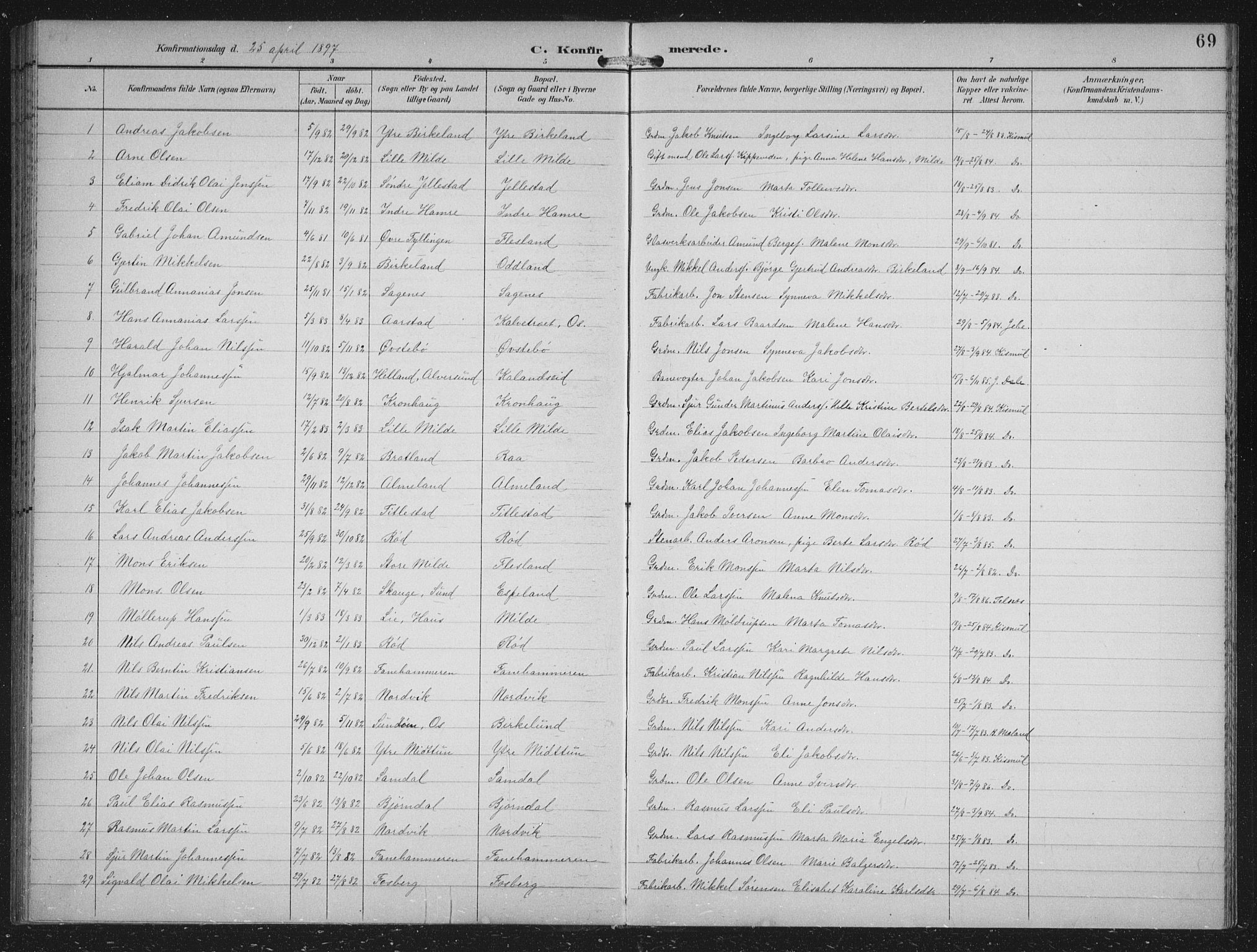 Fana Sokneprestembete, SAB/A-75101/H/Hab/Haba/L0003: Parish register (copy) no. A 3, 1895-1902, p. 69