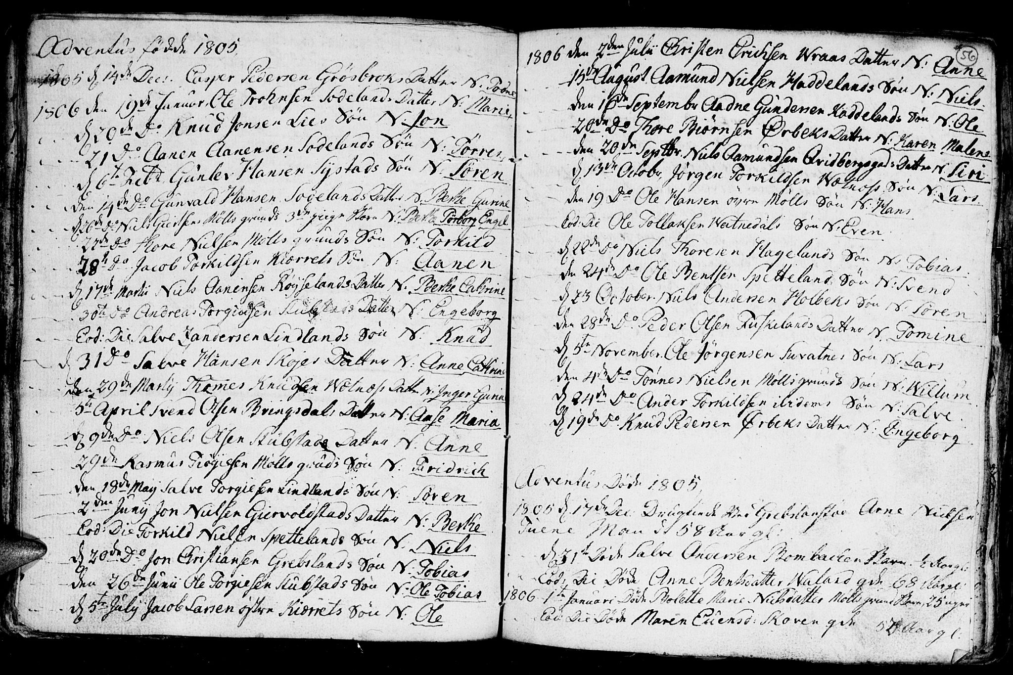 Holum sokneprestkontor, SAK/1111-0022/F/Fb/Fba/L0001: Parish register (copy) no. B 1 /1, 1770-1820, p. 56