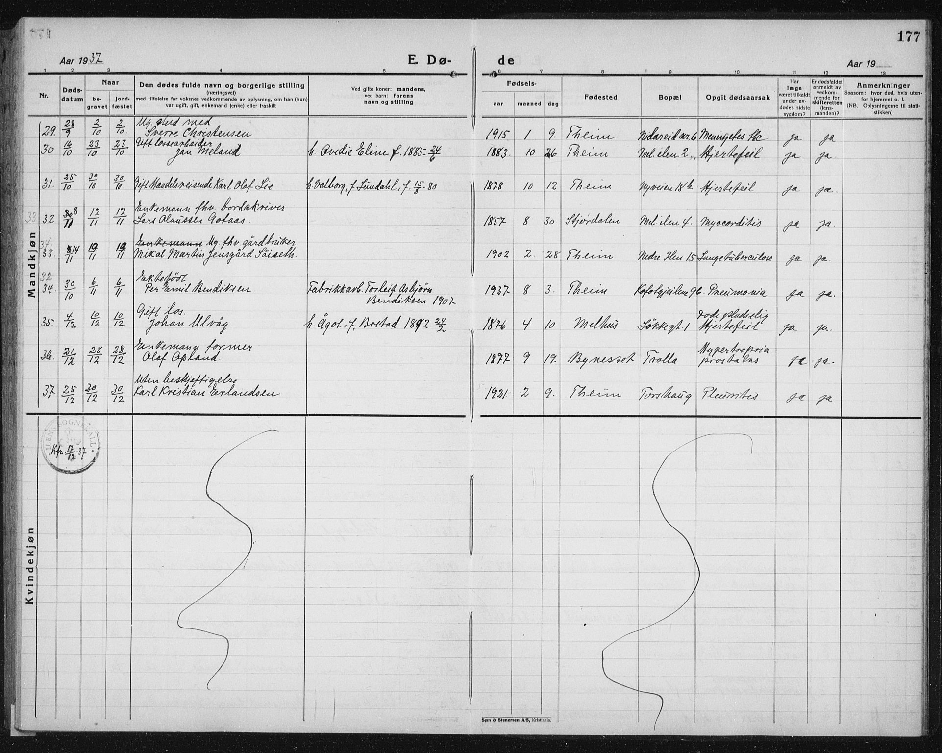 Ministerialprotokoller, klokkerbøker og fødselsregistre - Sør-Trøndelag, SAT/A-1456/603/L0176: Parish register (copy) no. 603C04, 1923-1941, p. 177
