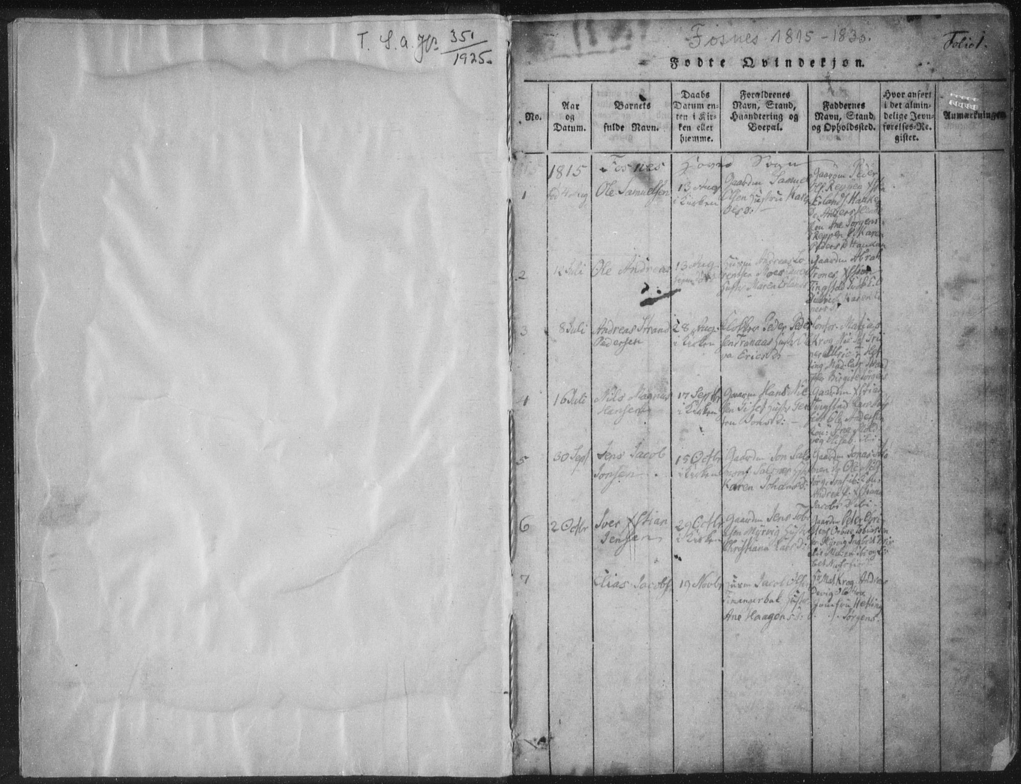 Ministerialprotokoller, klokkerbøker og fødselsregistre - Nord-Trøndelag, AV/SAT-A-1458/773/L0609: Parish register (official) no. 773A03 /1, 1815-1830, p. 1