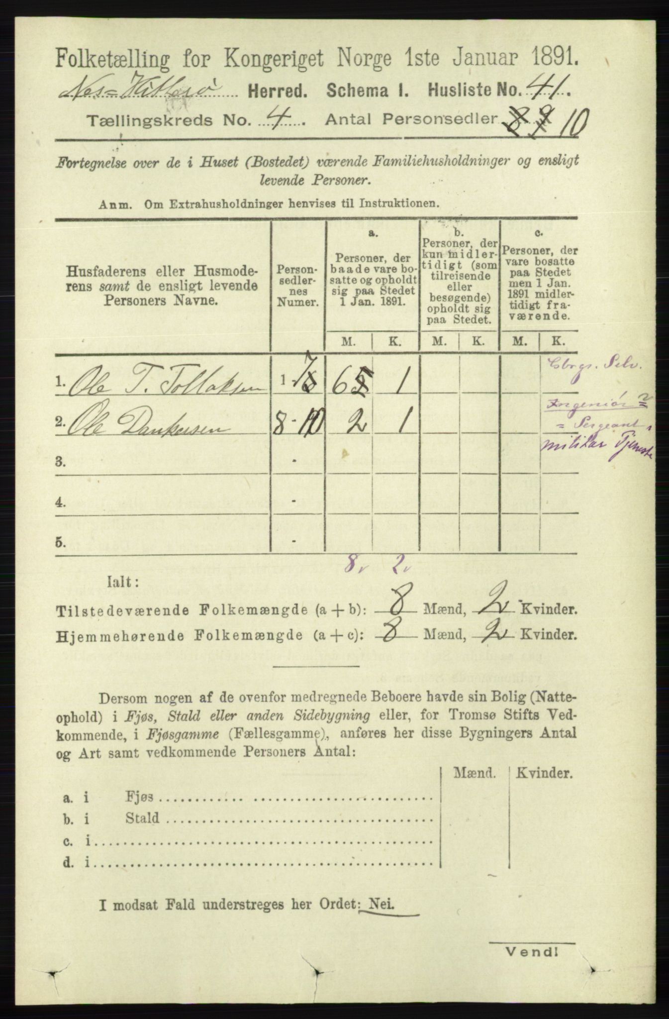 RA, 1891 census for 1043 Hidra og Nes, 1891, p. 1410