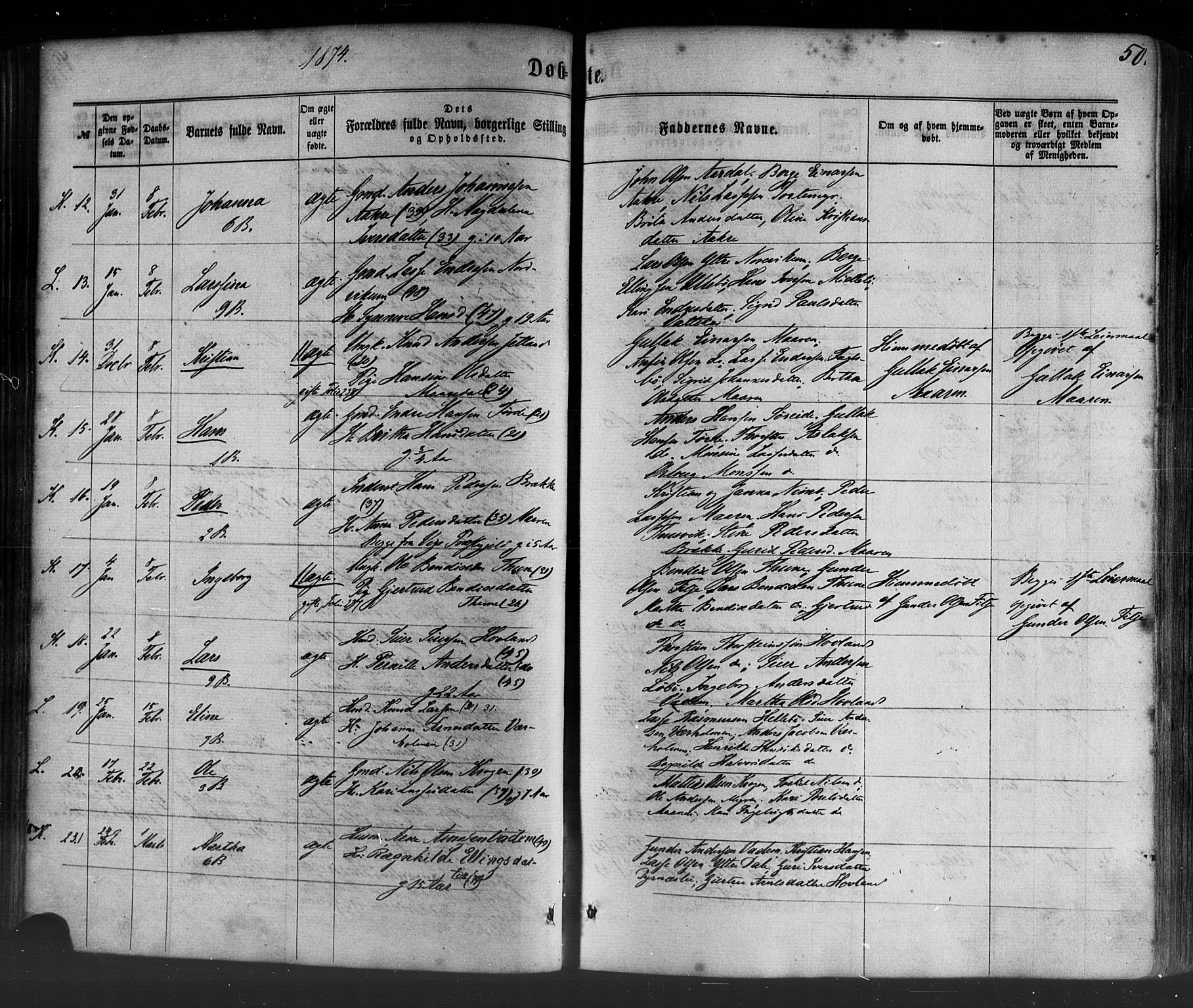 Lavik sokneprestembete, AV/SAB-A-80901: Parish register (official) no. A 4, 1864-1881, p. 50