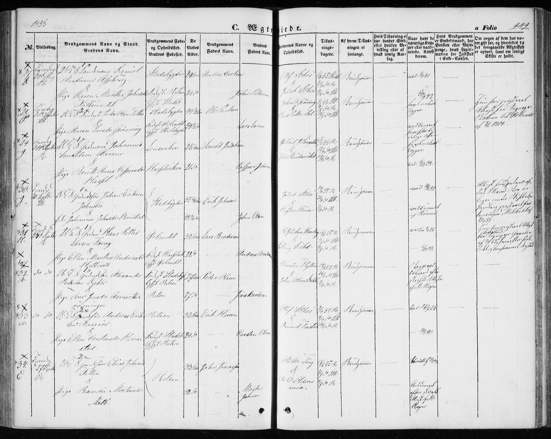 Ministerialprotokoller, klokkerbøker og fødselsregistre - Sør-Trøndelag, AV/SAT-A-1456/646/L0611: Parish register (official) no. 646A09, 1848-1857, p. 242