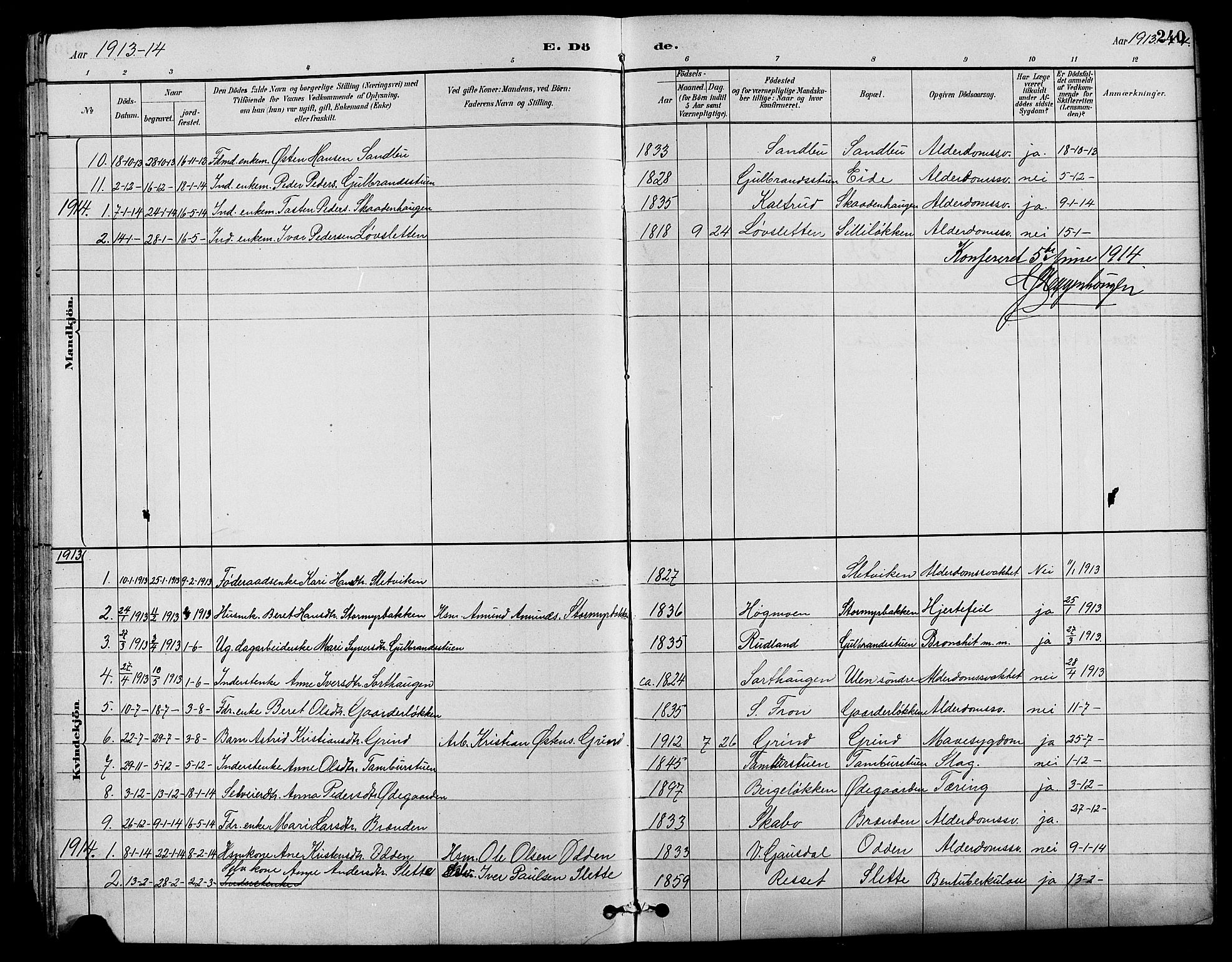 Nord-Fron prestekontor, SAH/PREST-080/H/Ha/Hab/L0004: Parish register (copy) no. 4, 1884-1914, p. 240