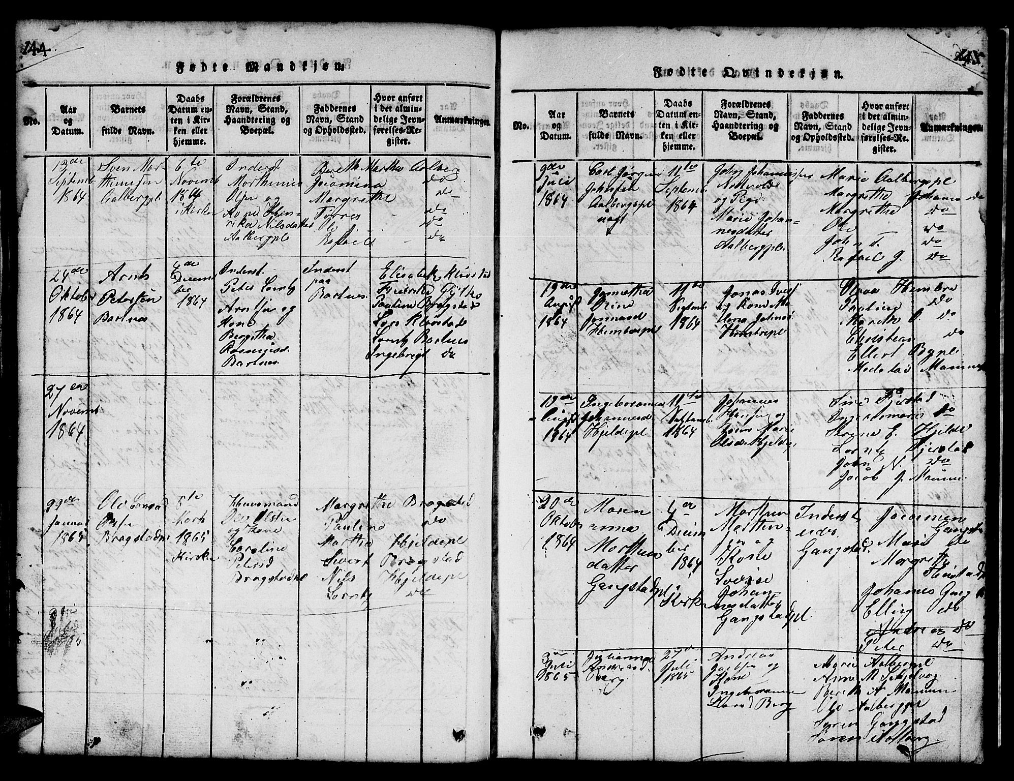 Ministerialprotokoller, klokkerbøker og fødselsregistre - Nord-Trøndelag, AV/SAT-A-1458/732/L0317: Parish register (copy) no. 732C01, 1816-1881, p. 144-145