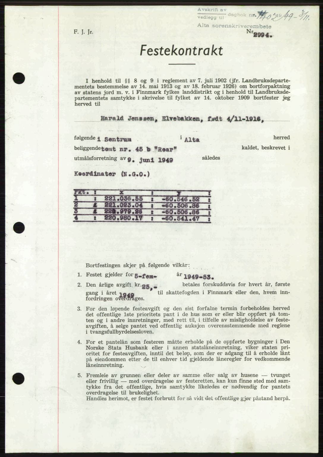 Alta fogderi/sorenskriveri, AV/SATØ-SATØ-5/1/K/Kd/L0038pantebok: Mortgage book no. 41-42, 1949-1950, Diary no: : 1402/1949