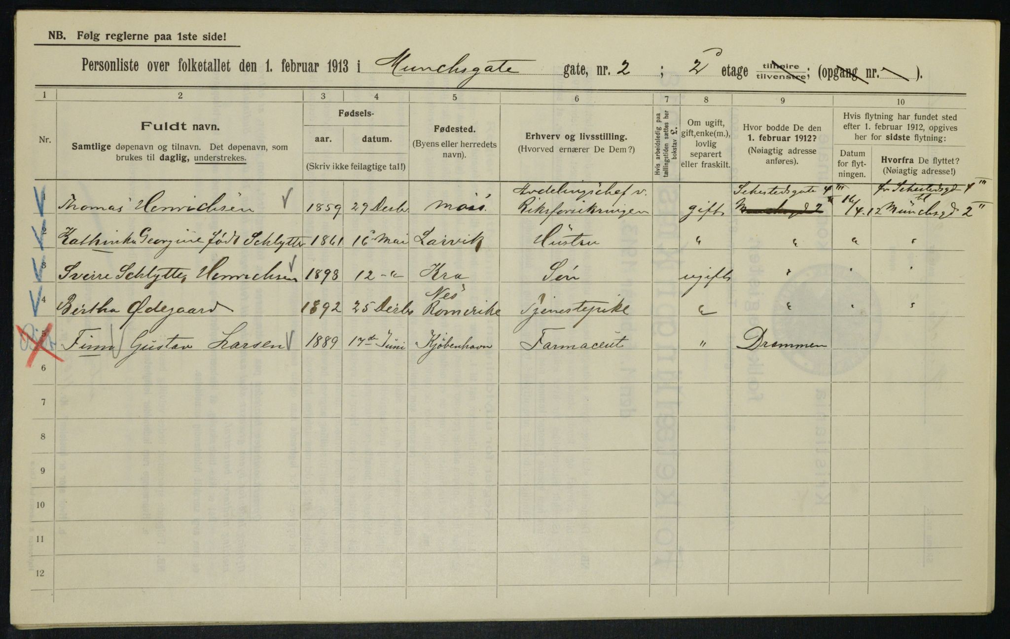 OBA, Municipal Census 1913 for Kristiania, 1913, p. 66557