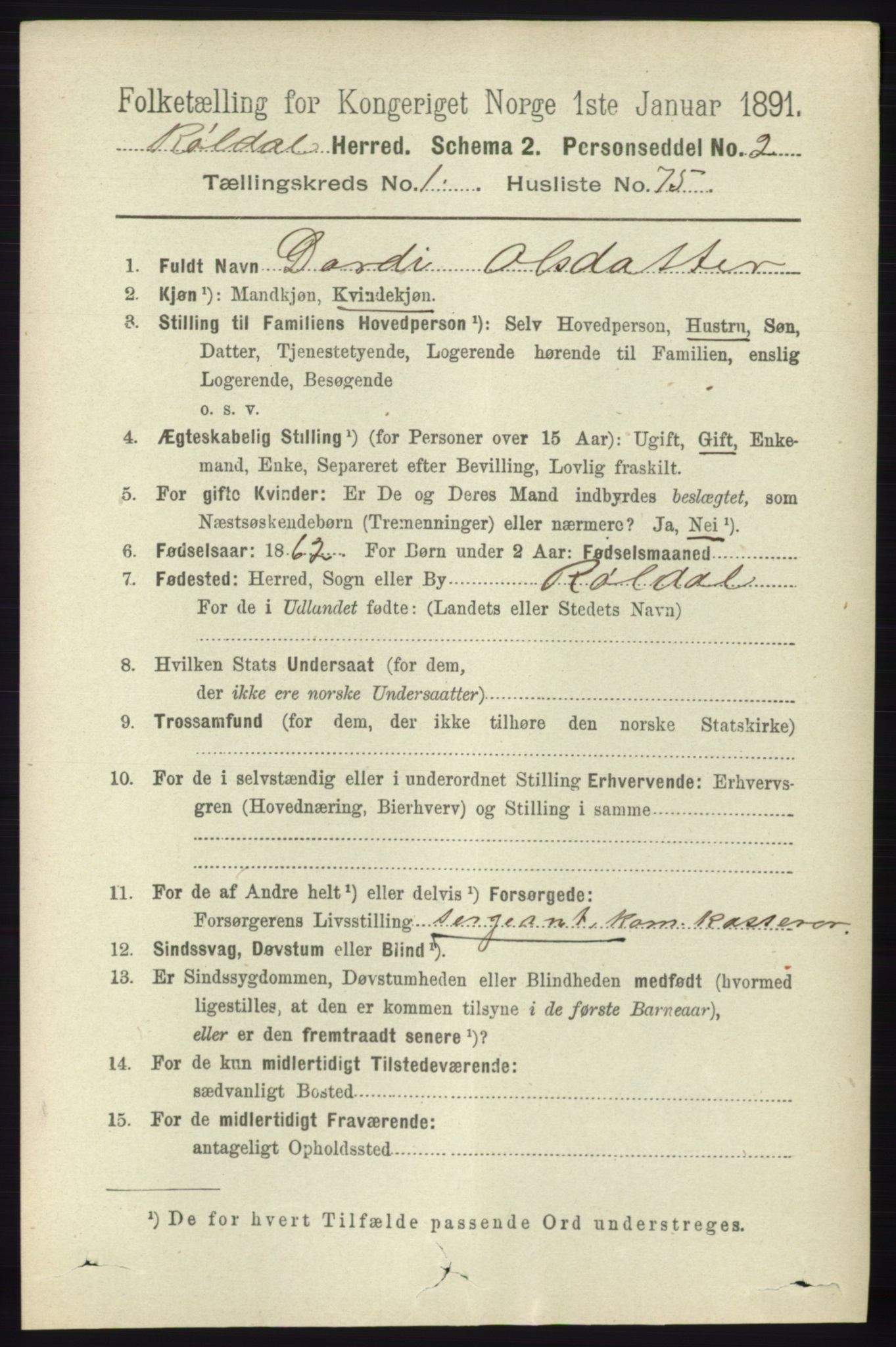 RA, 1891 census for 1229 Røldal, 1891, p. 464