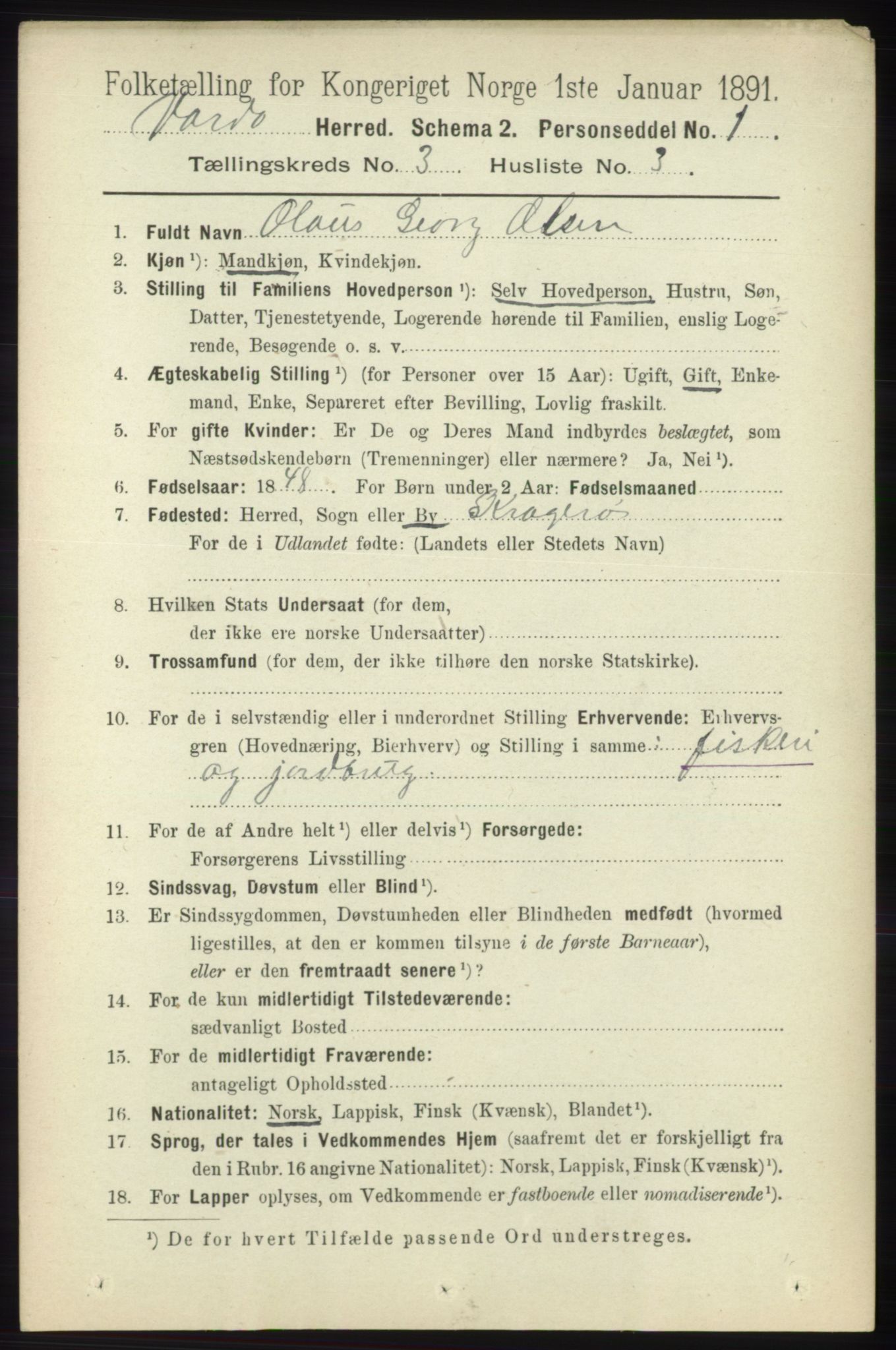 RA, 1891 census for 2028 Vardø, 1891, p. 827
