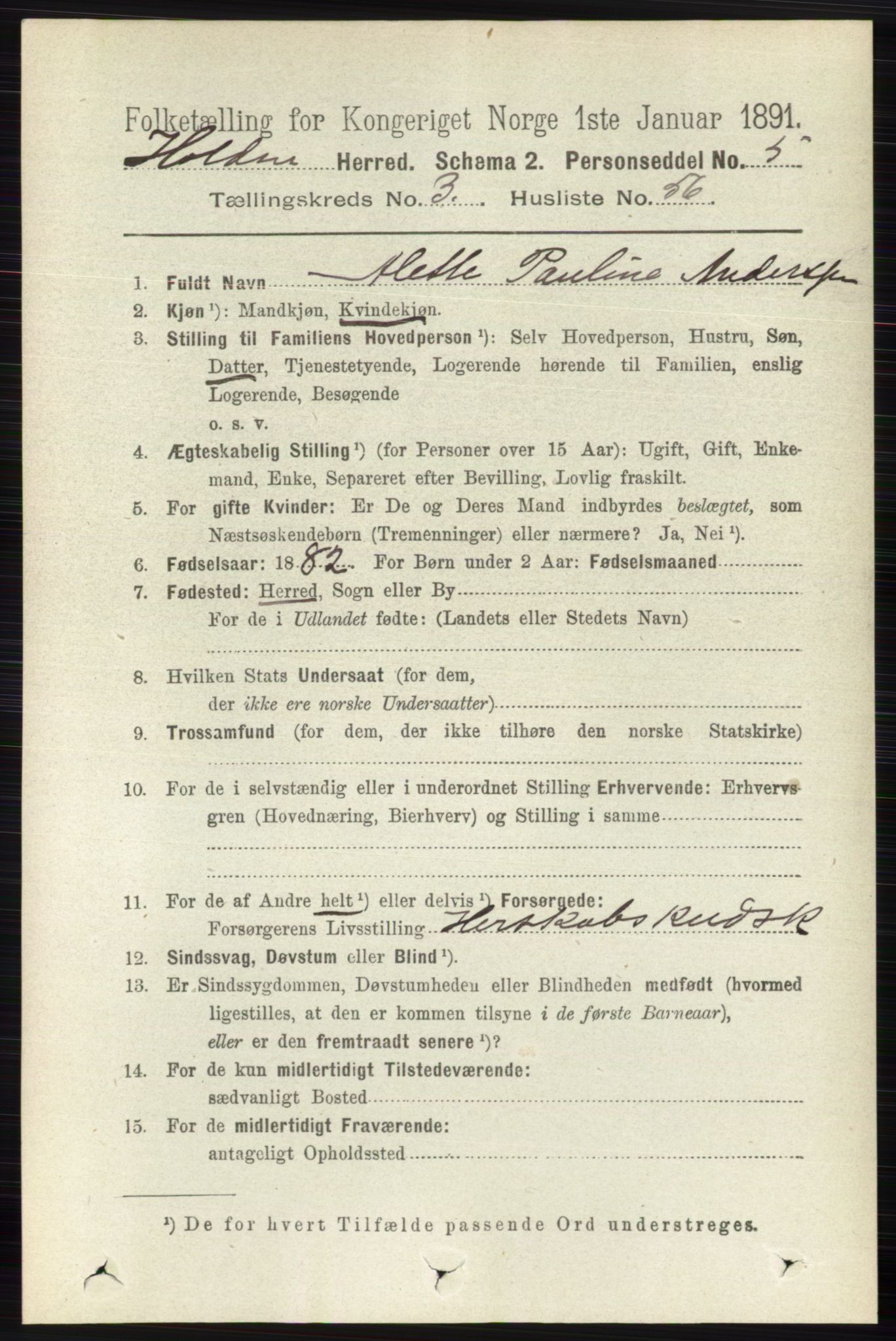 RA, 1891 census for 0819 Holla, 1891, p. 2023