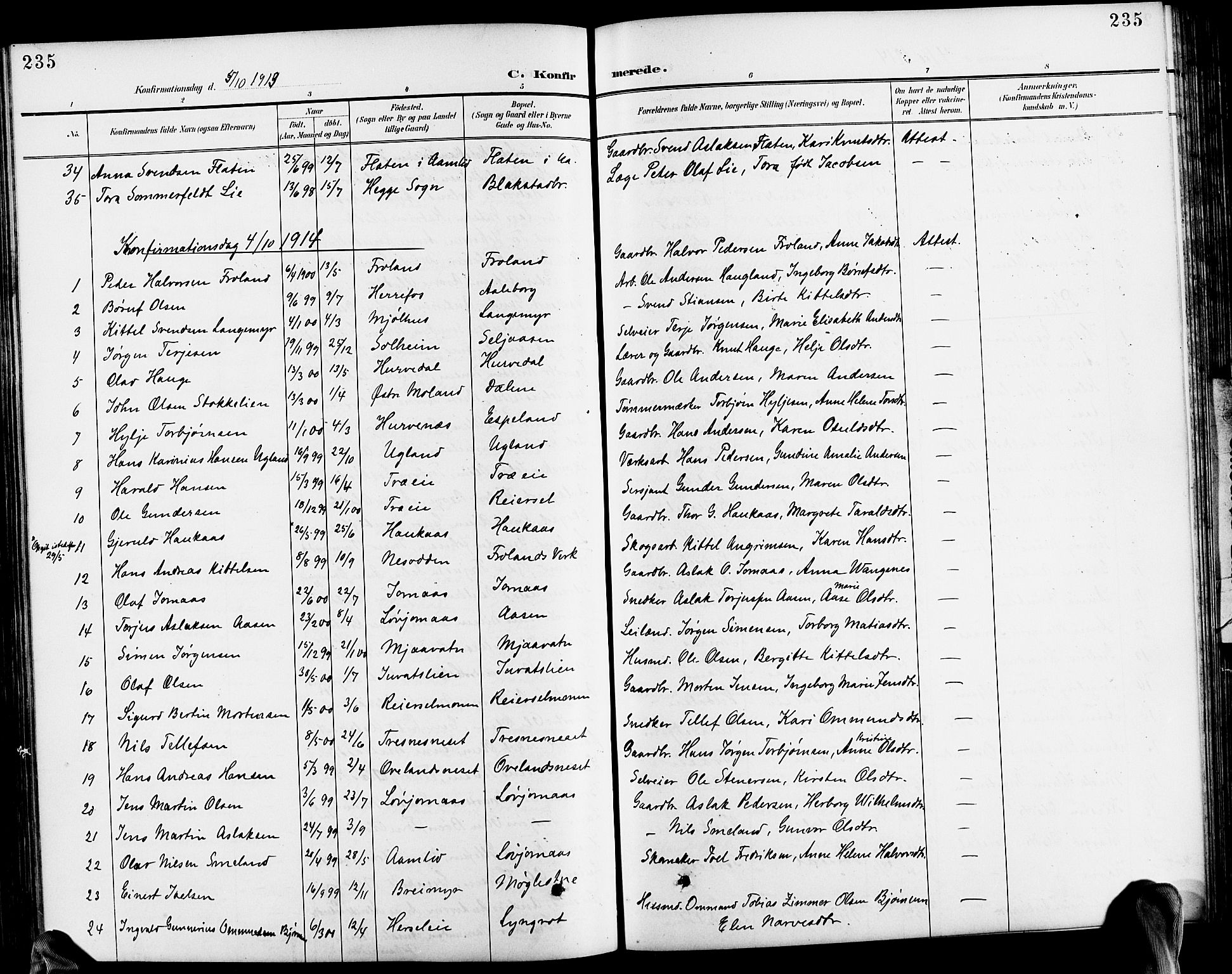 Froland sokneprestkontor, SAK/1111-0013/F/Fb/L0010: Parish register (copy) no. B 10, 1893-1920, p. 235