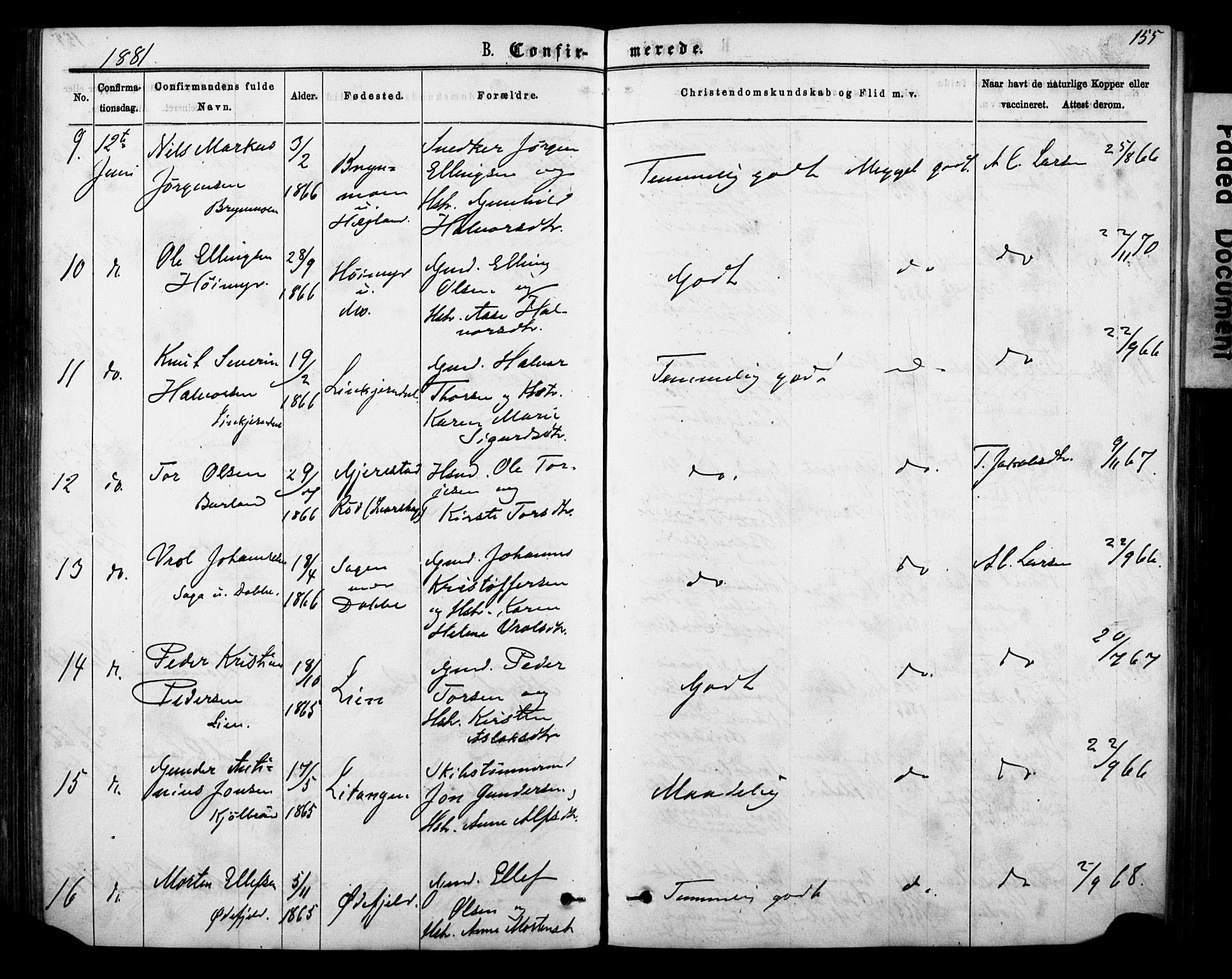 Sannidal kirkebøker, AV/SAKO-A-296/F/Fa/L0014: Parish register (official) no. 14, 1874-1883, p. 155